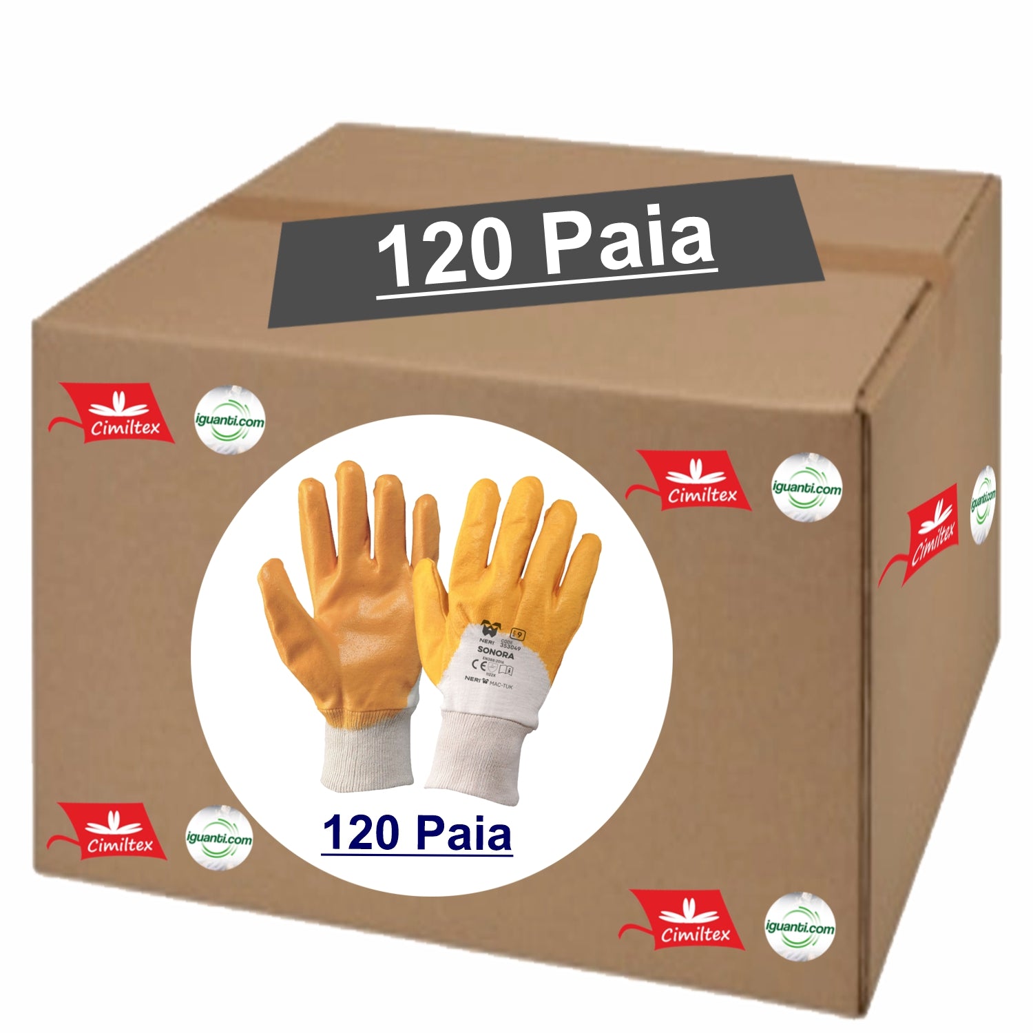 Guanti gialli da lavoro ricoperti in nitrile 3/4 nbr sonora 353049 12 Paia