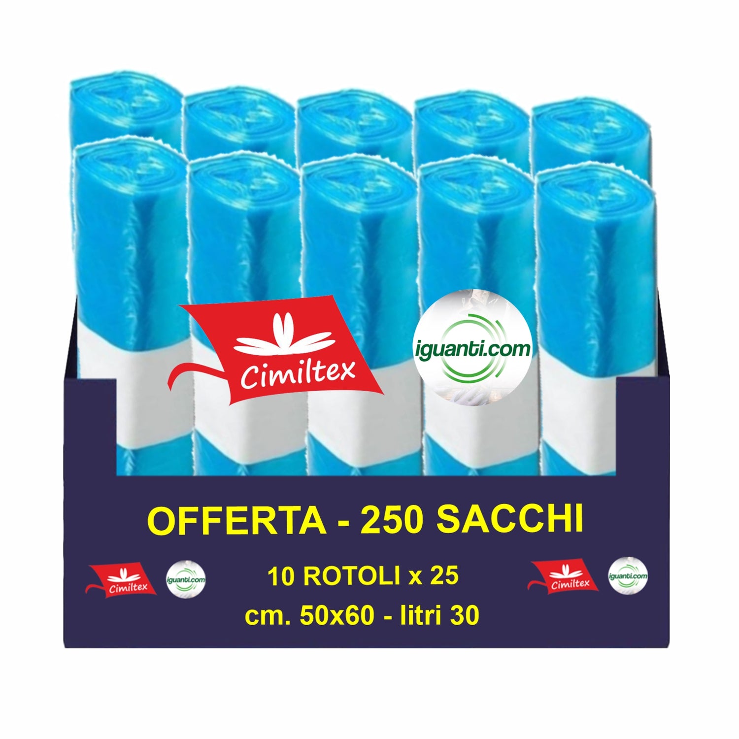 Sacchi spazzatura 30 litri 50x60 cm. colore azzurro gr. 9 (rot. pz. 25)