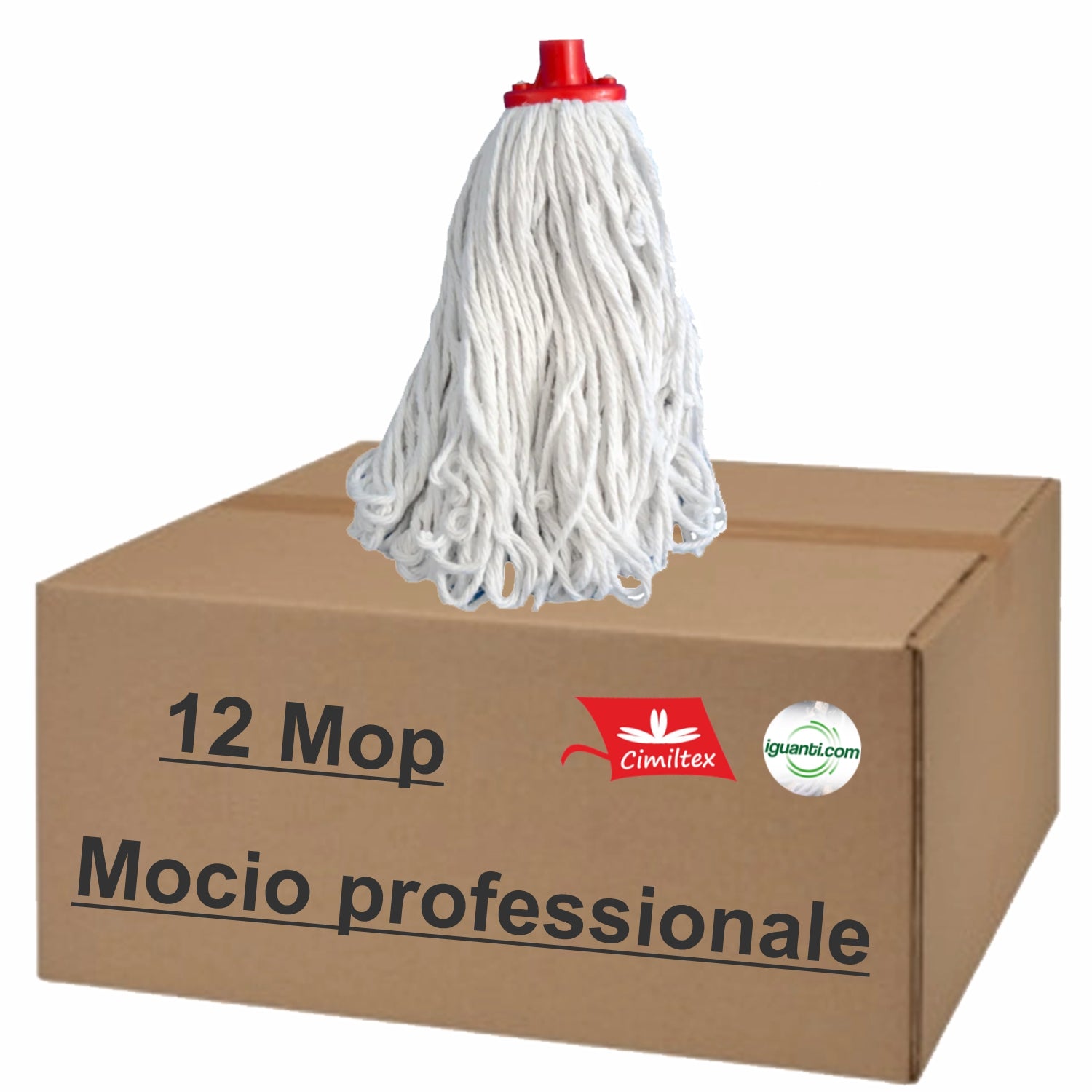 12 Mocio Mop Cotone bianco filo continuo gr. 250 12 pz.