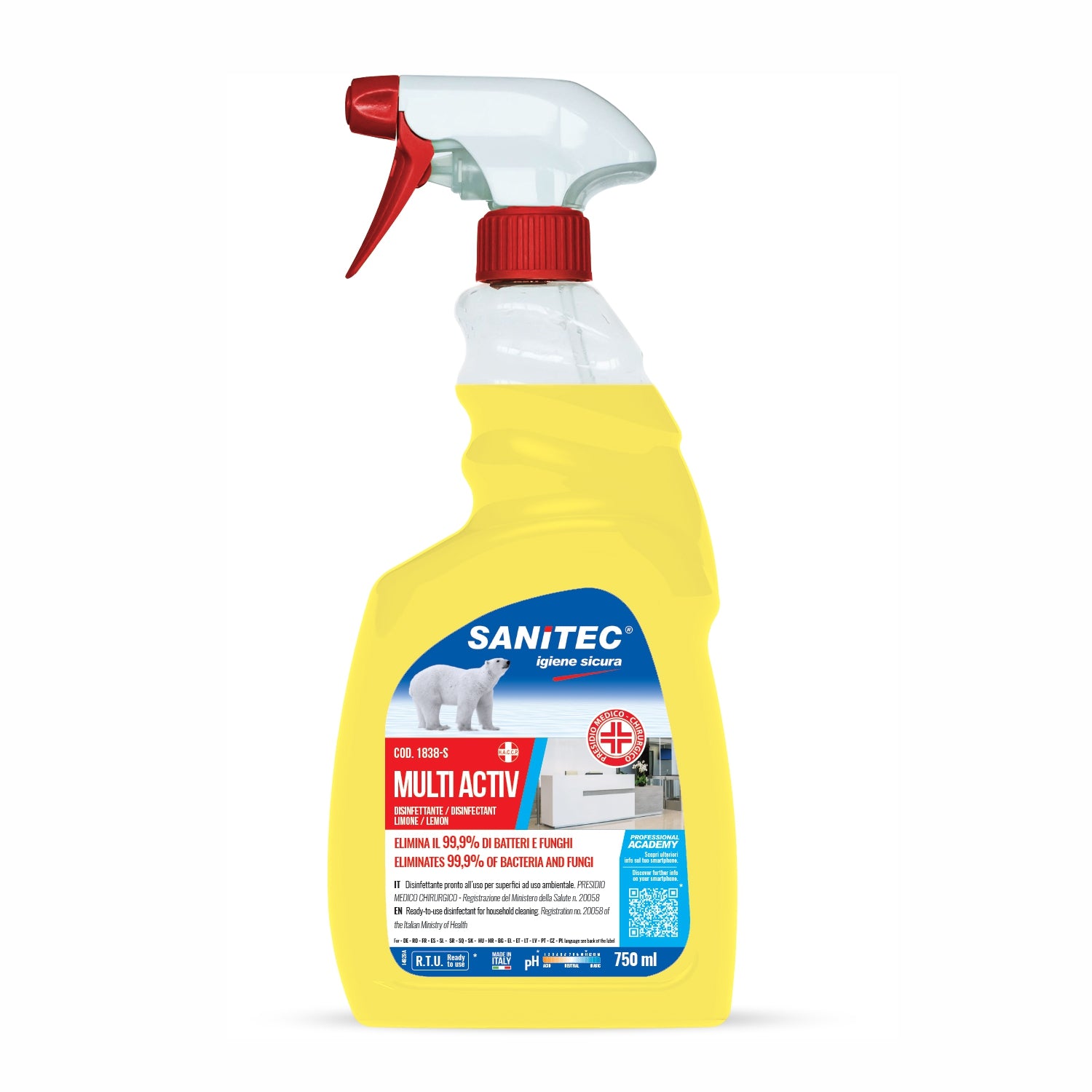 Disinfettante sgrassatore  profumo limone 750 ml sanitec 1838-S