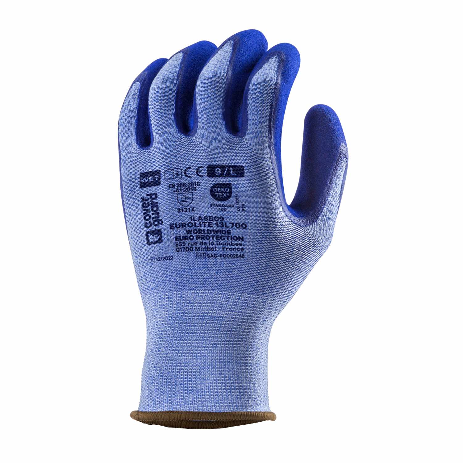 Guanti poliestere blu & Spandex doppio rivestimento in lattice blu 1lasb 13L700