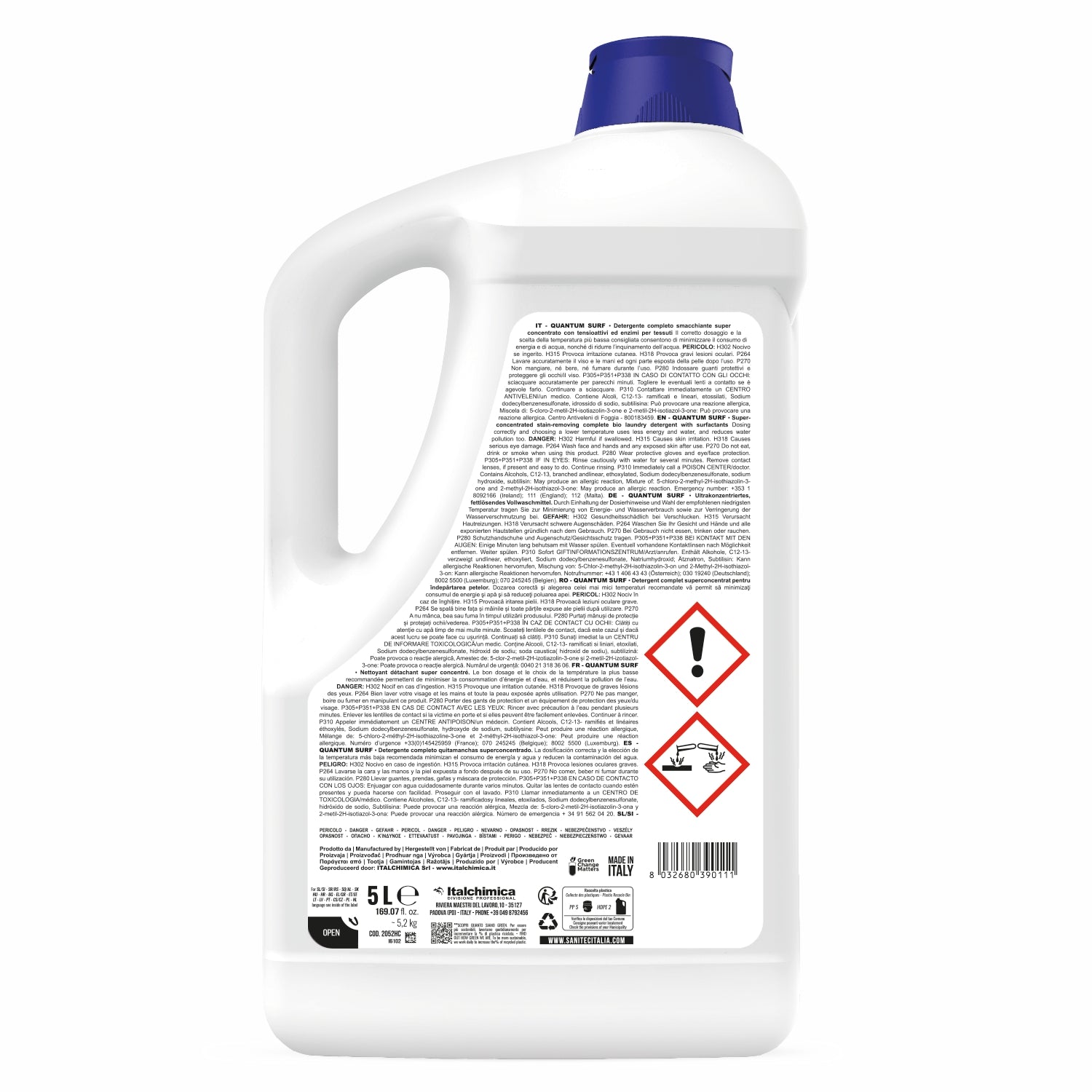 Quantum surf Detergente completo smacchiante super concentrato con tensioattivi ed enzimi per tessuti 5 Litri sanitec 2052 HC