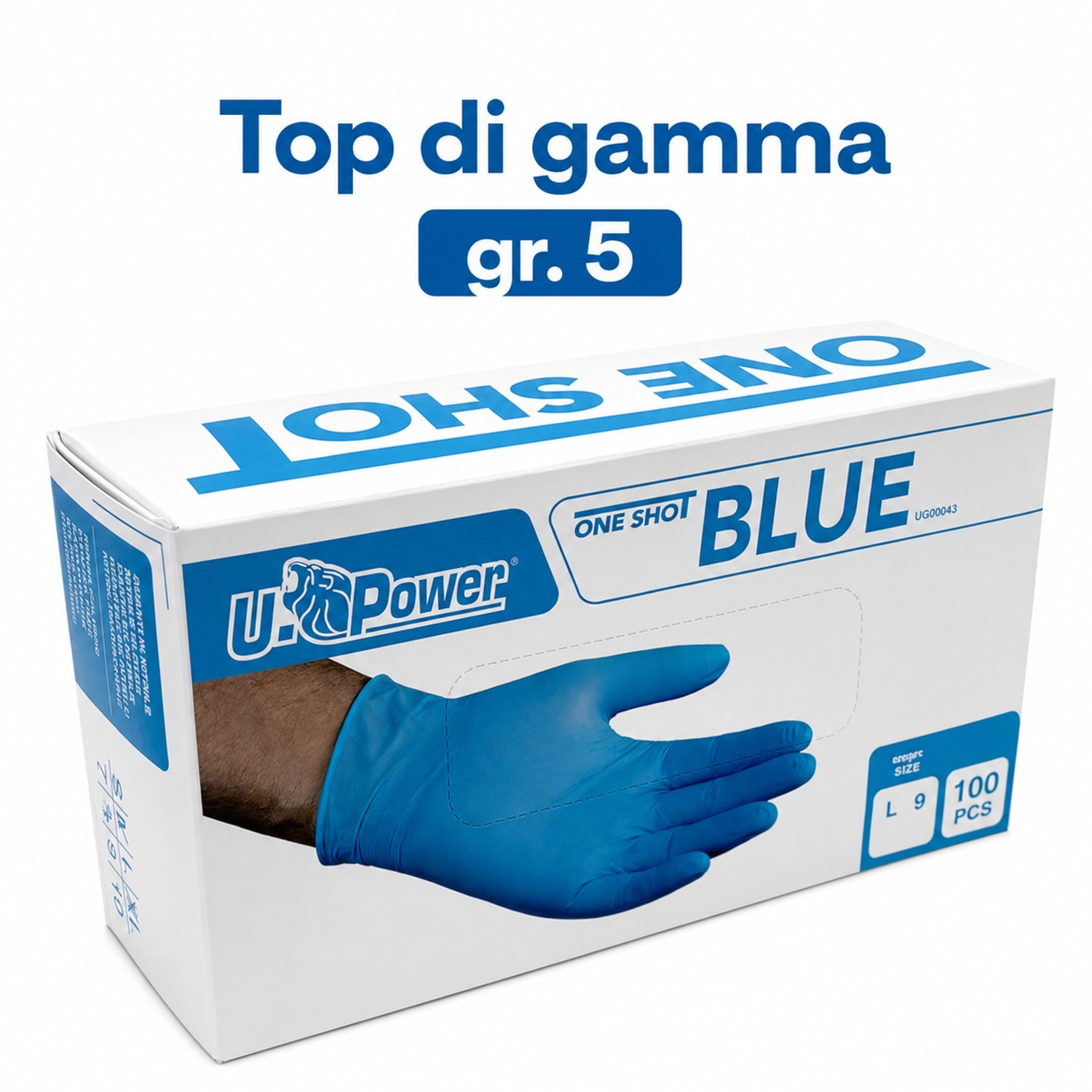 Guanti monouso in nitrile senza polvere blu pz.100 U-power one shot GUG00043 gr. 5,00
