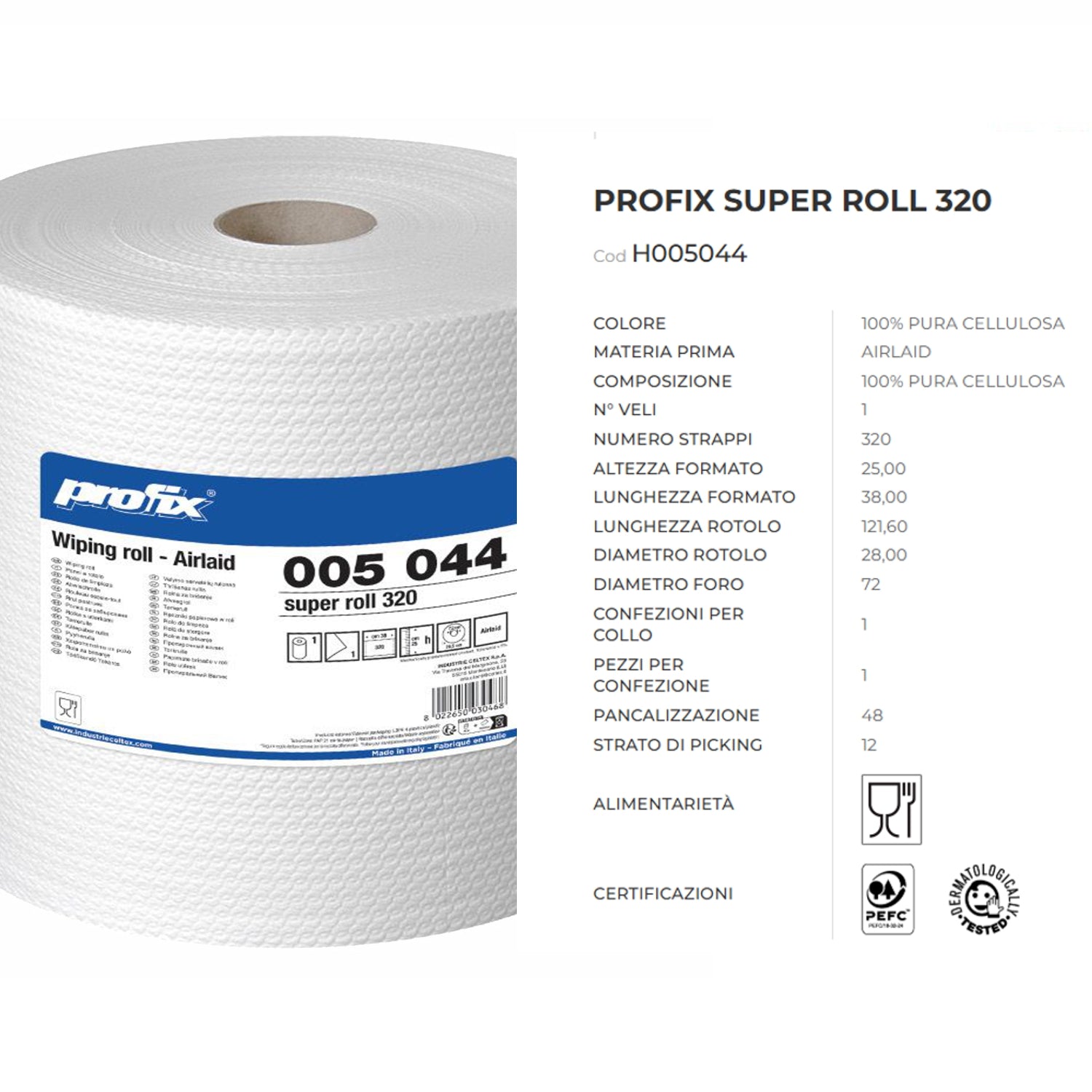 Rotolone carta a secco bobina panno AIRLAID 320 strappi super assorbente celtex 005044