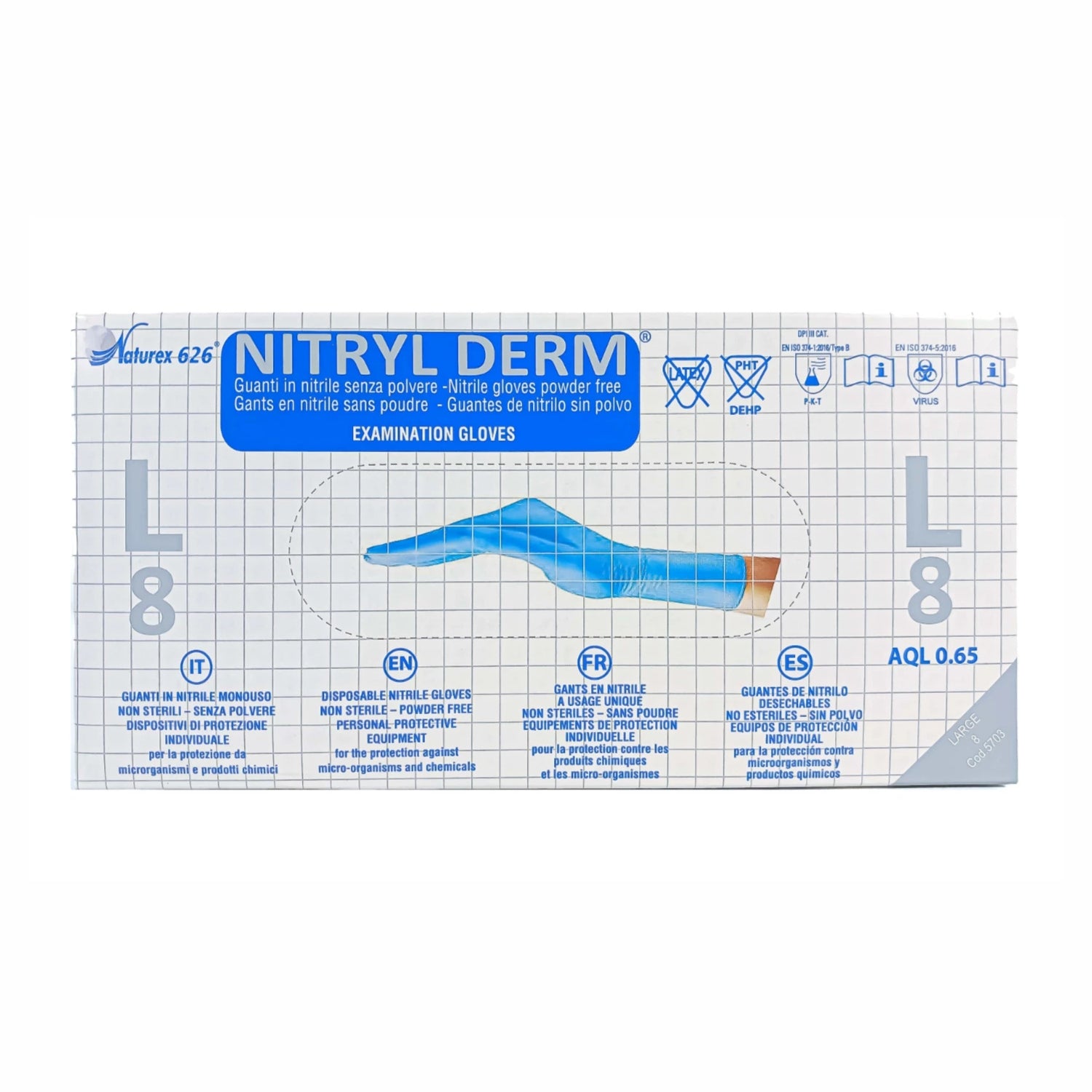 Guanti in nitrile senza polvere naturex 626 nitryl derm HD nacatur gr. 4,90