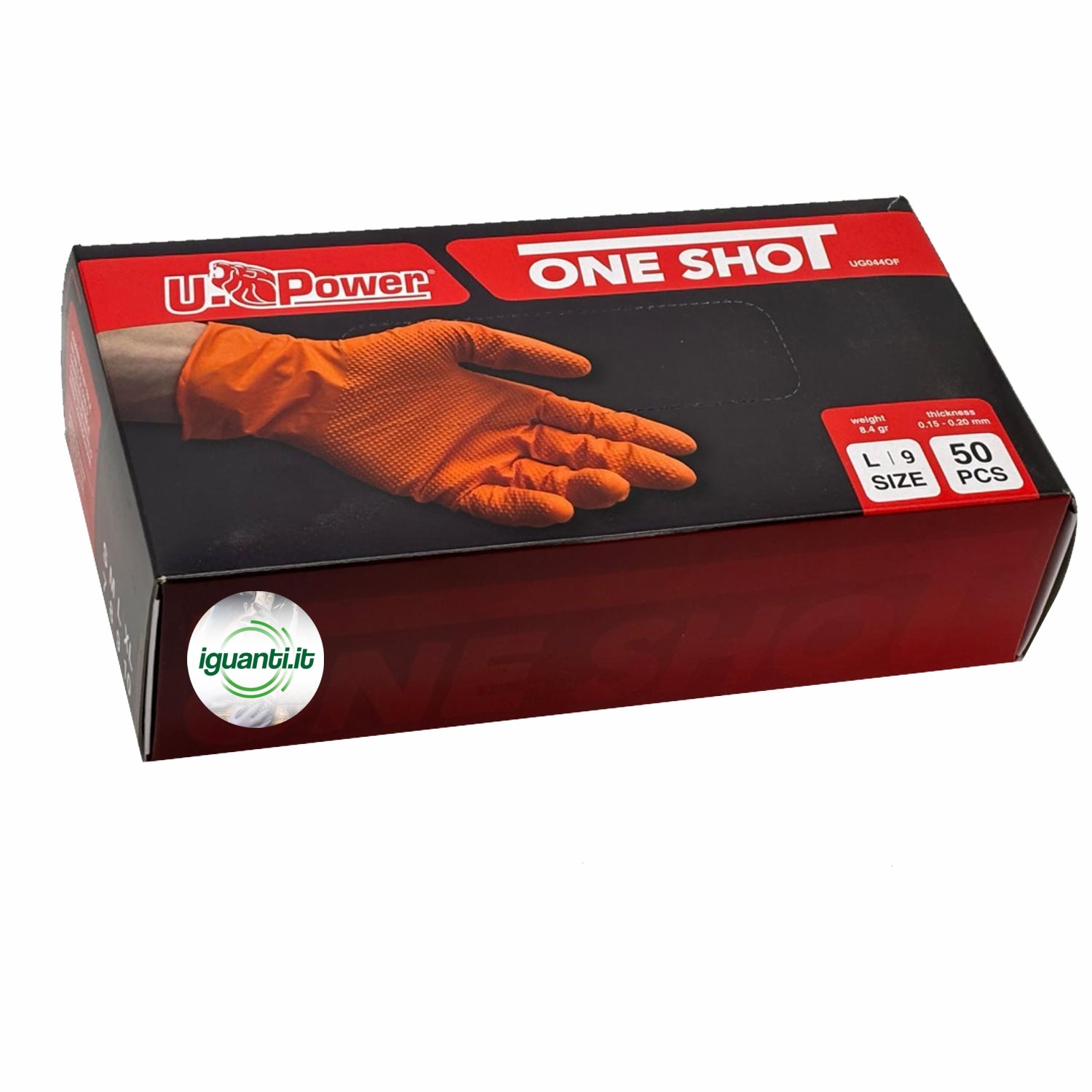 U-Power Guanti monouso one shot in nitrile grip arancione pz.50 gr. 8,40