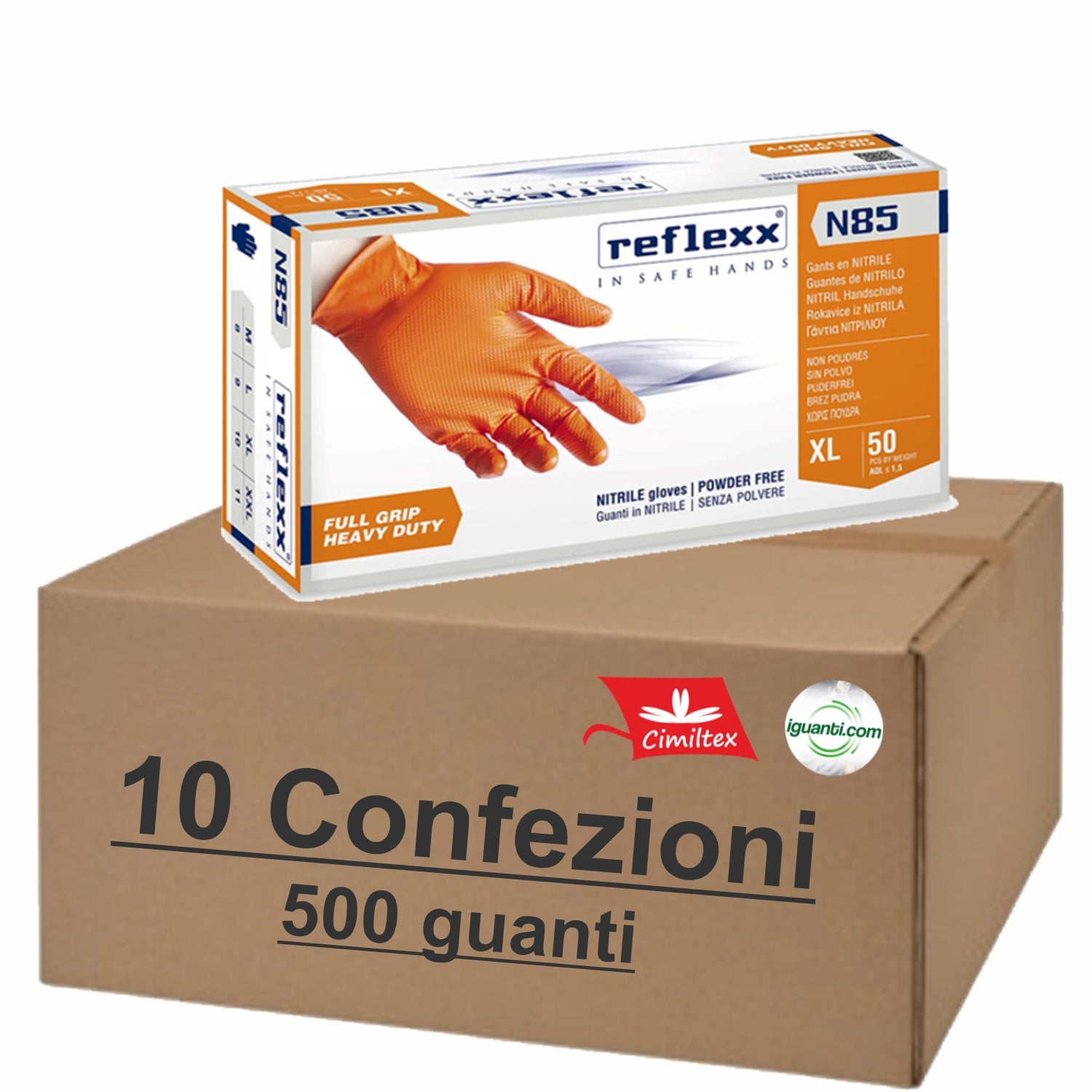 Guanti monouso senza polvere nitrile grip arancione pz.50 Reflexx N85 gr. 8,4