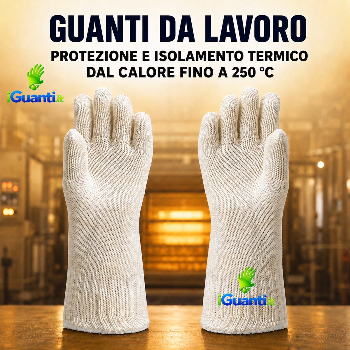 50 Paia Guanti Isolamento termico da contatto 250°C - in cotone e rivestito in cotone taglia unica 10