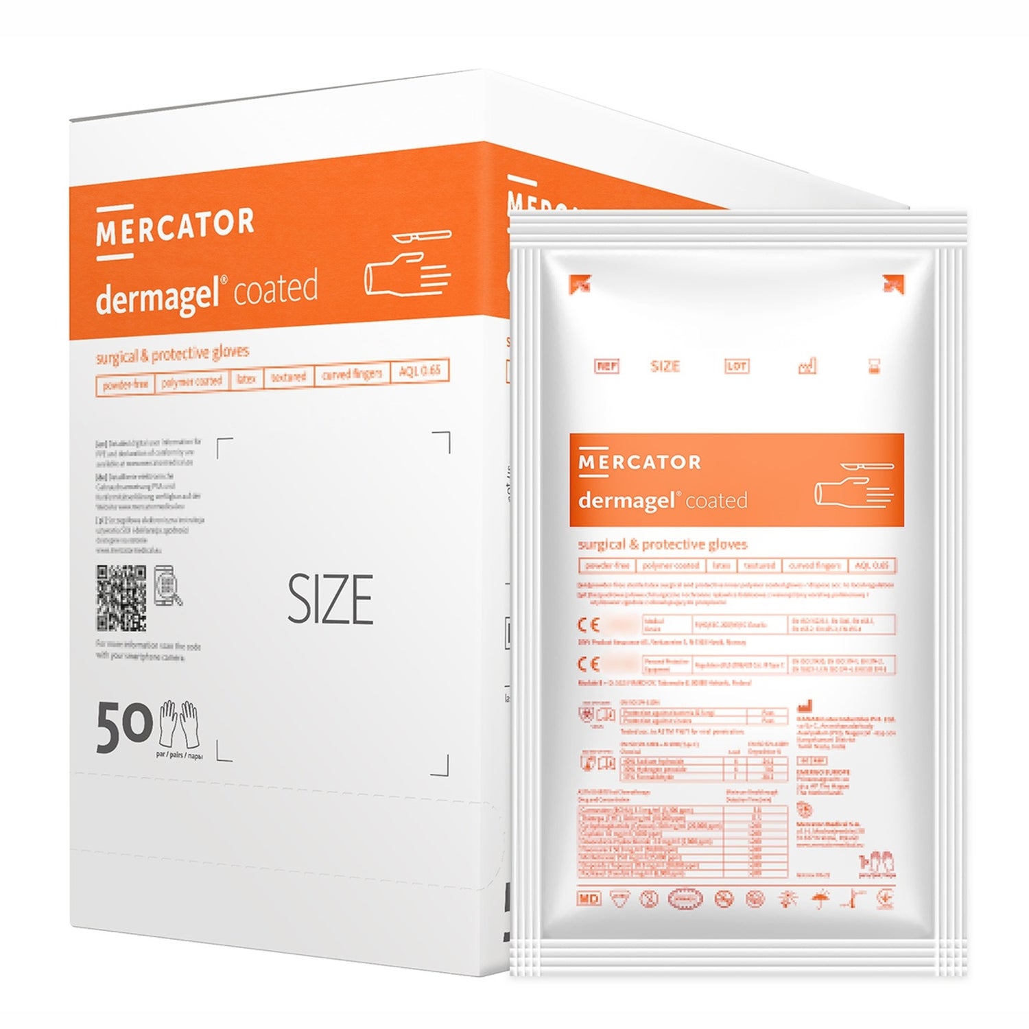 50 paia Guanti chirurgici in lattice naturale senza polvere dermagel coated Mercator AQL  0,65