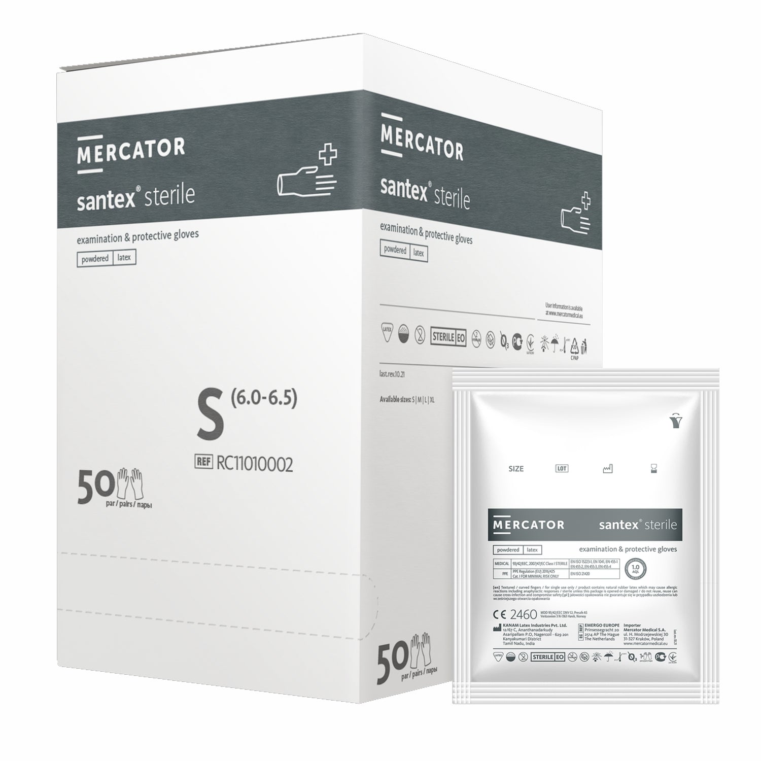 50 paia Guanti sterili diagnostici in lattice naturale con polvere santex Mercator AQL 1,00