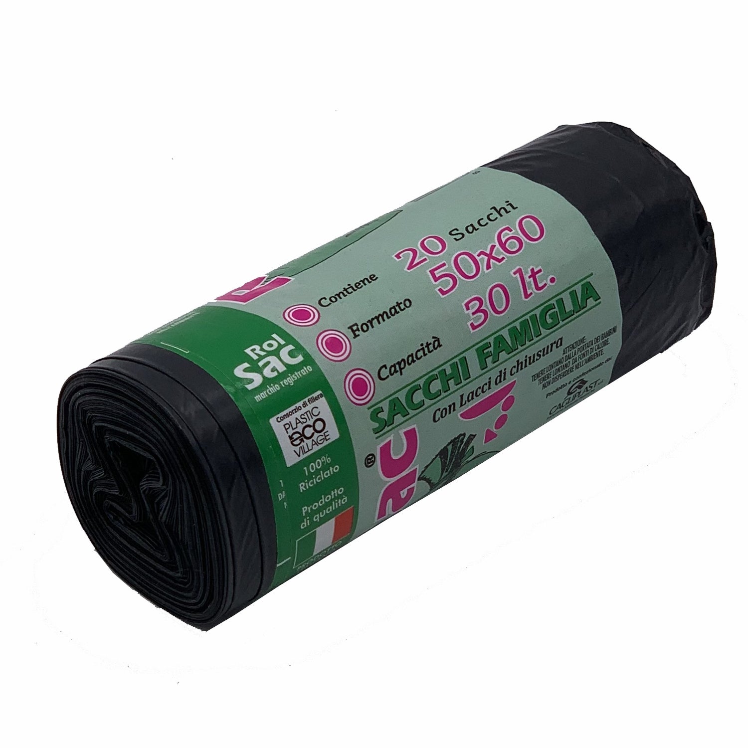 1000 Sacchi spazzatura 30 litri 50x60 cm. colore nero gr.9 20pzx50rotoli