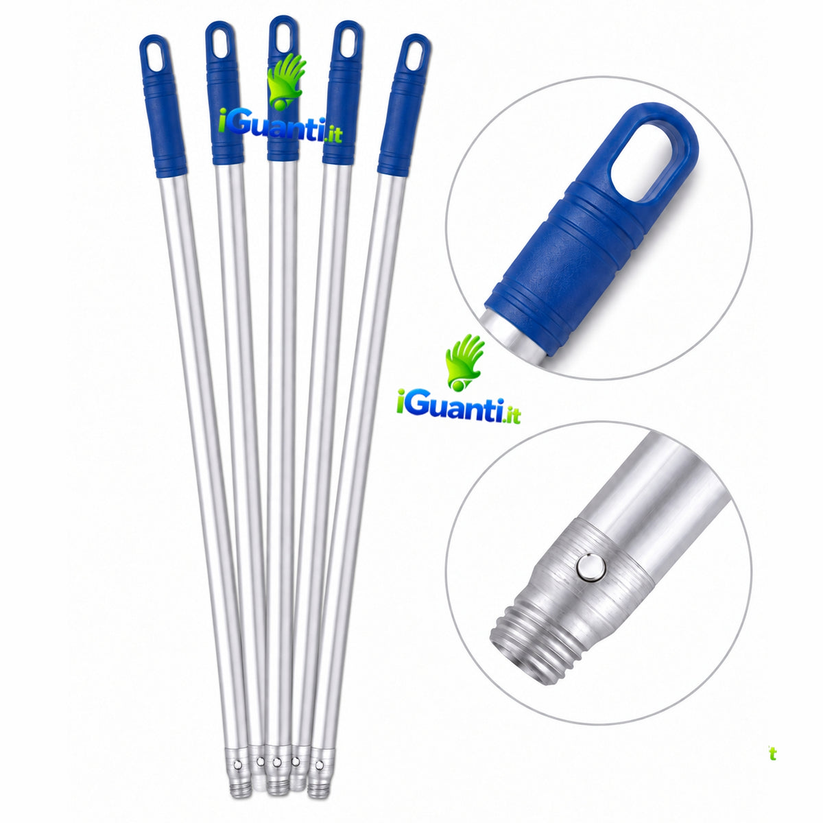 5 Manici alluminio professionale cm. 150 cm. attacco a vite + foro