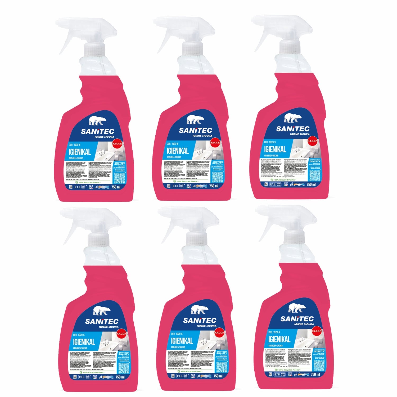 6 flaconi Anticalcare detergente disincrostante Igenikal orchidea  profumato 750 ML sanitec 1920-S