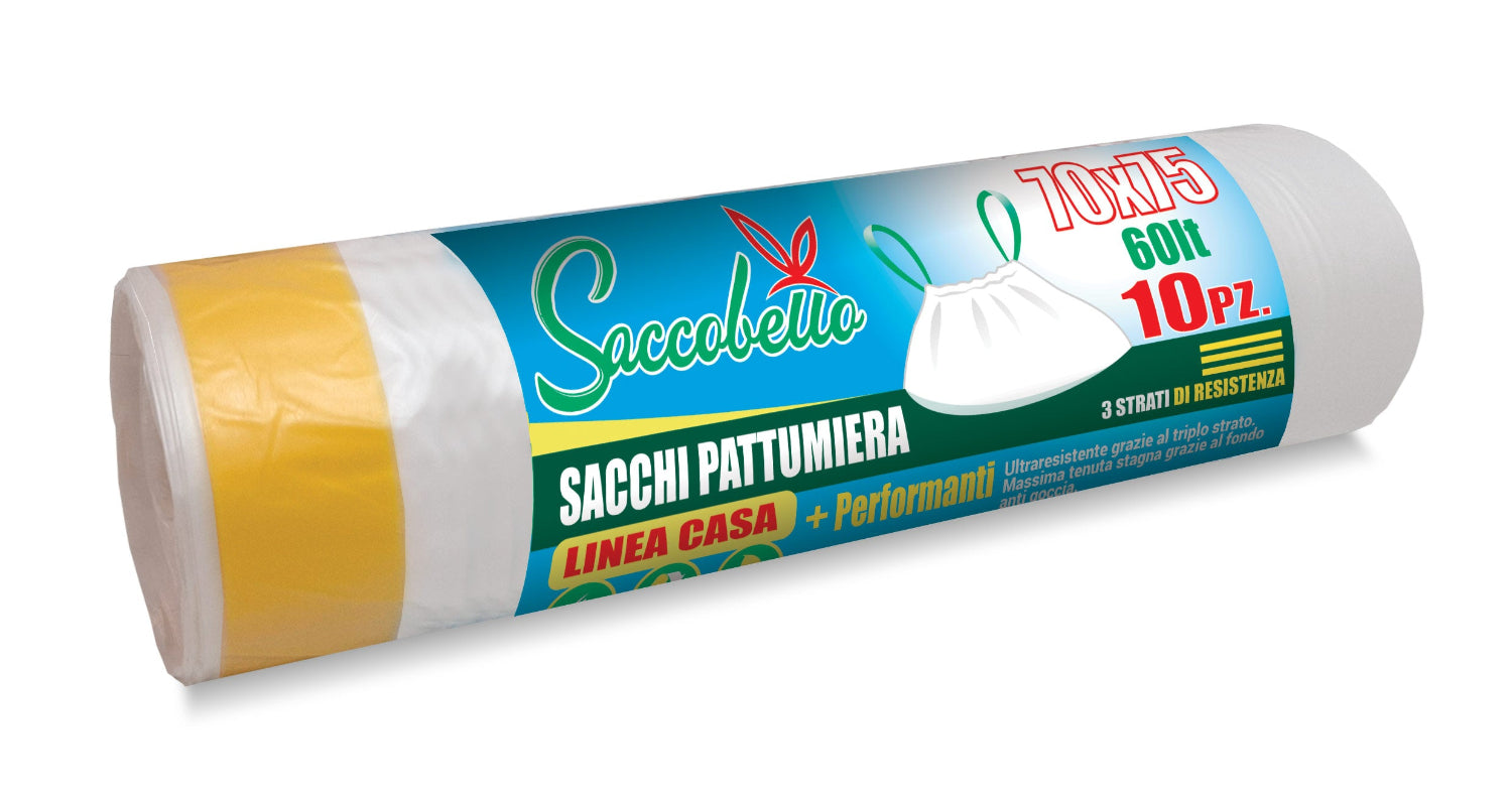 480 Sacchi 60 litri 70x75 cm. gr.20 con maniglie per pattumiera 48 rotoli x 10 pz.