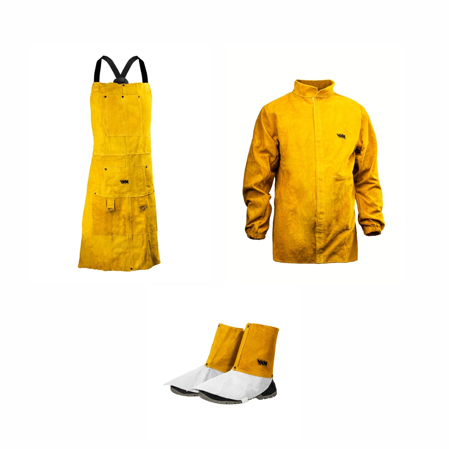 Copri gamba da saldatore in pelle crosta bovina colore giallo