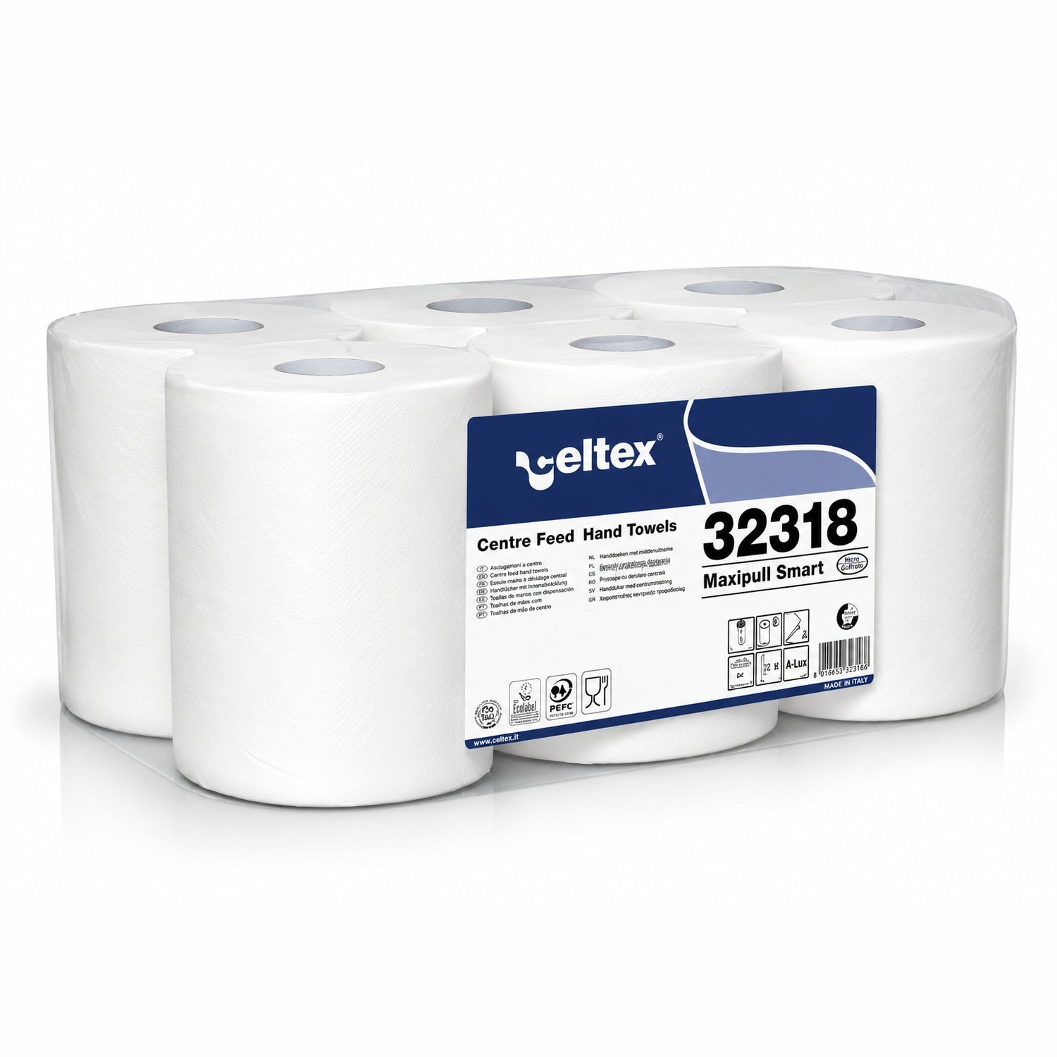 Asciugamani in carta Celtex Maxipull Smart 2 veli – confezione da 6 bobine da 450 strappi, 135 m cad.