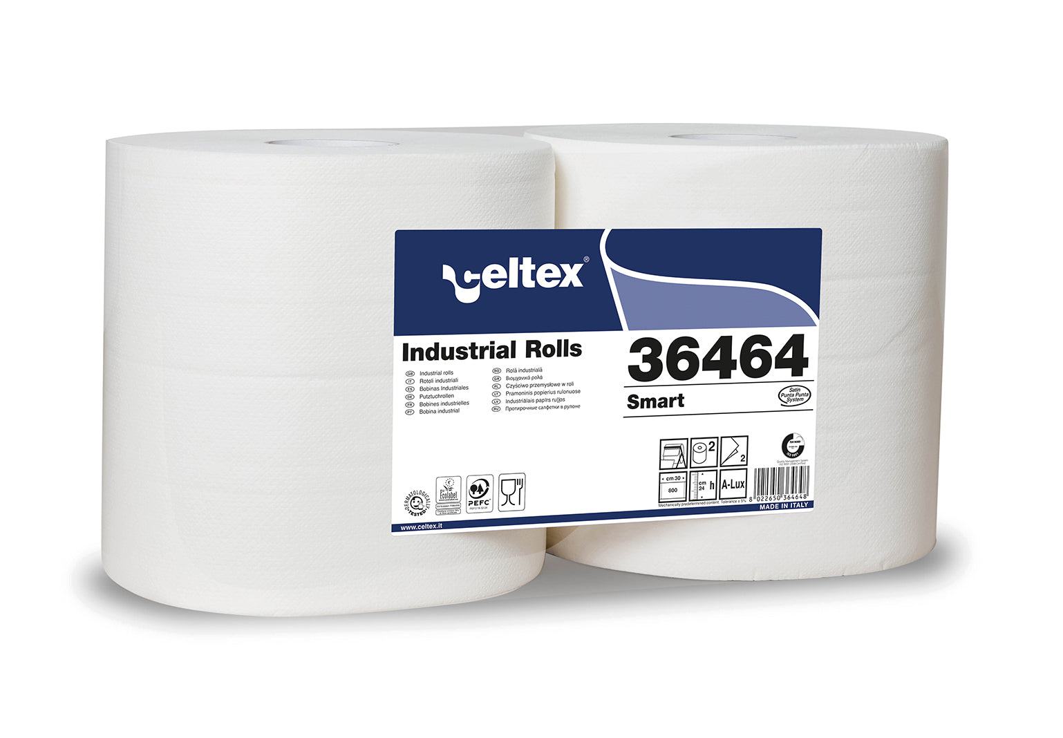 Rotolone di carta bobina industriale 2 rotoli 1600 strappi 800+800 2 veli kg.4 celtex 36464