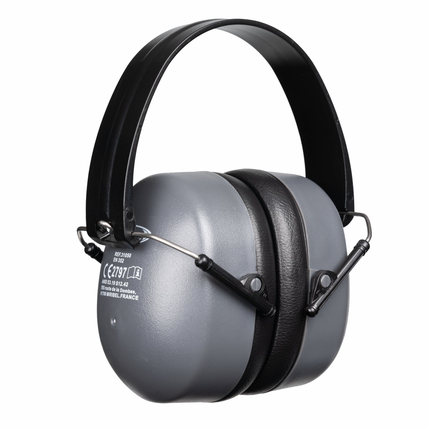 Cuffia auricolare 30,4 DB in ABS nero, archetto regolabile e pieghevole, cuscinetti in PVC effetto pelle