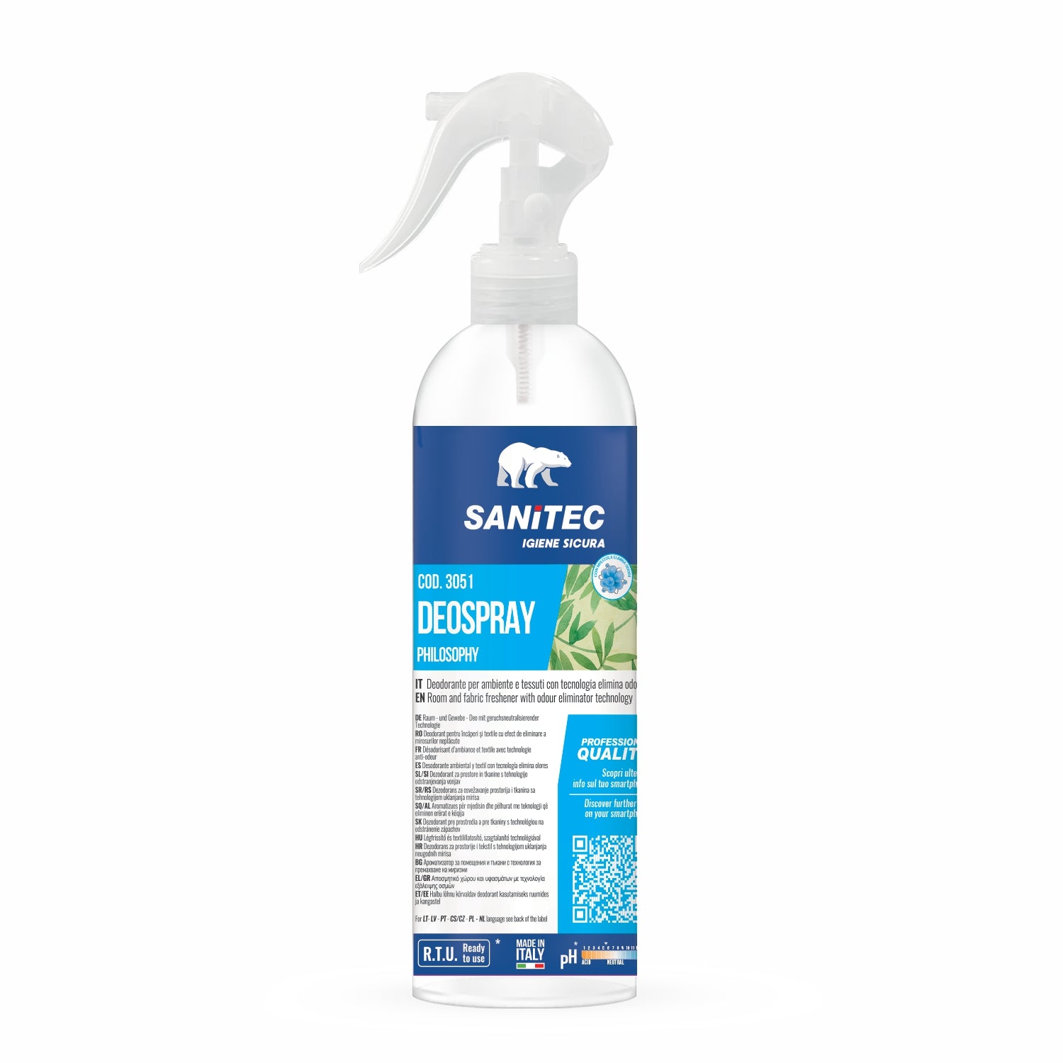 Deodorante per ambienti e tessuti con tecnologia elimina odori deo spray philosophy 300 ml sanitec 3051