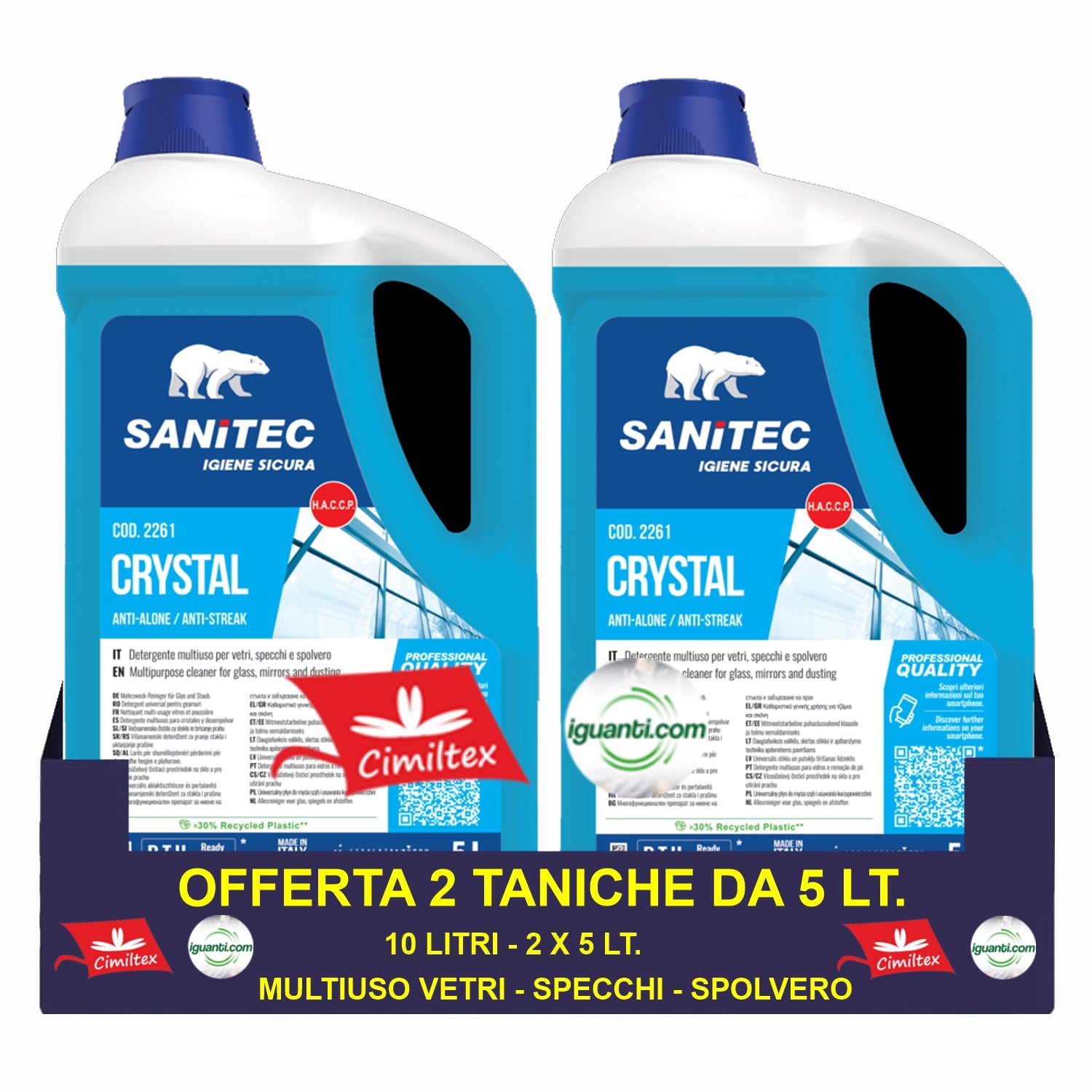 Detergente multiuso Crystal vetri specchi e spolvero 2 taniche da 5 litri