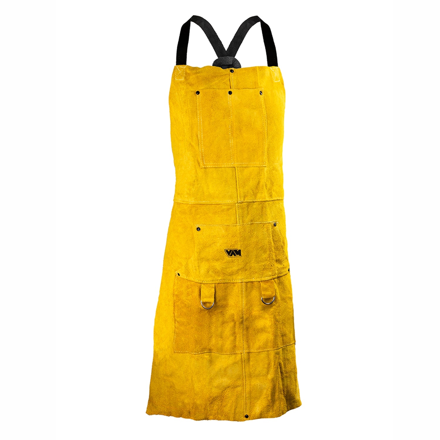 Grembiule da saldatore in pelle crosta bovina con cuciture in kevlar colore giallo