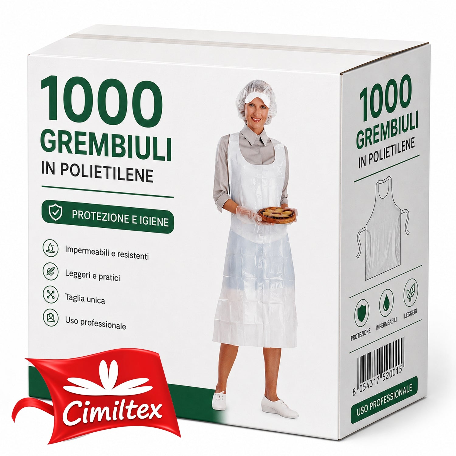 1000 grembiuli monouso in polietilene Lacci in vita e foro per il passaggio della testa. cm.70x120 colore Bianco Pz 1000
