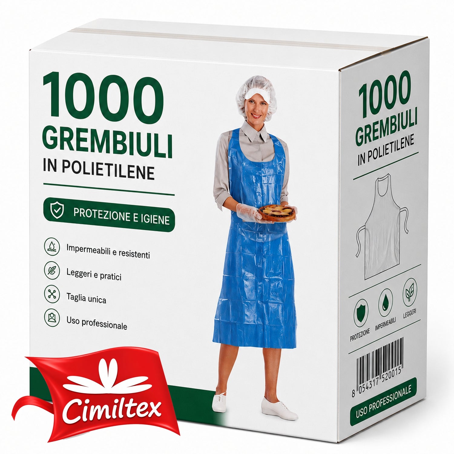 1000 grembiuli monouso in polietilene Lacci in vita e foro per il passaggio della testa. cm.70x120 colore Blu Pz 1000