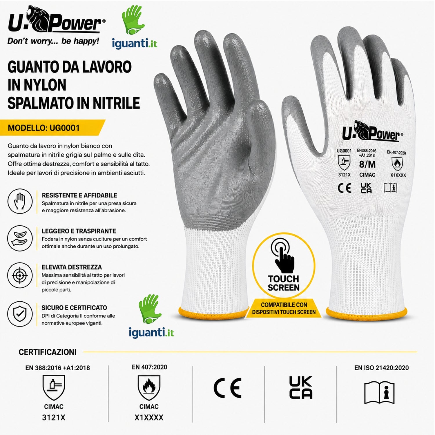 Guanti da Lavoro Nitrile Grigio sul Palmo Touch Screen | IGLO