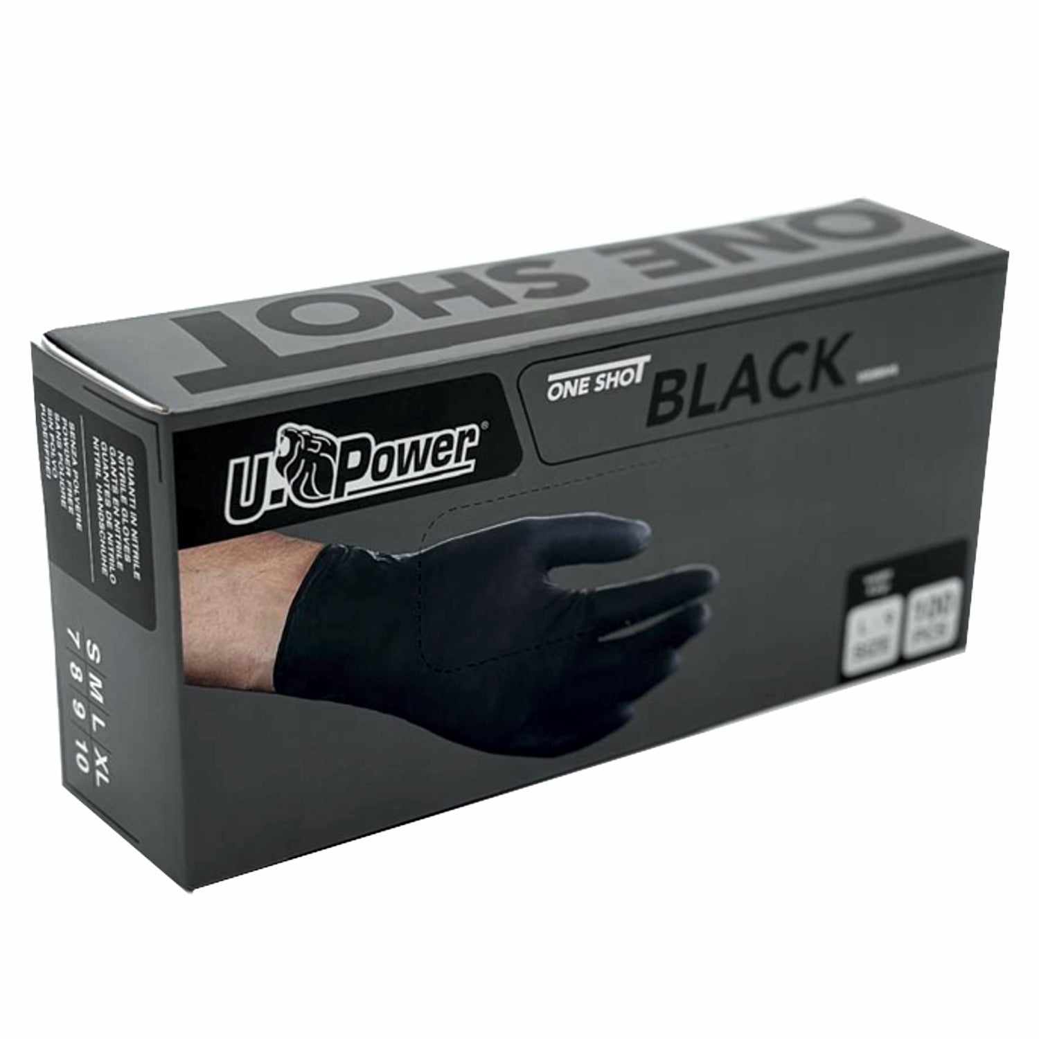 Guanti monouso in nitrile nero senza polvere U-power one shot UG00045 gr. 4,00