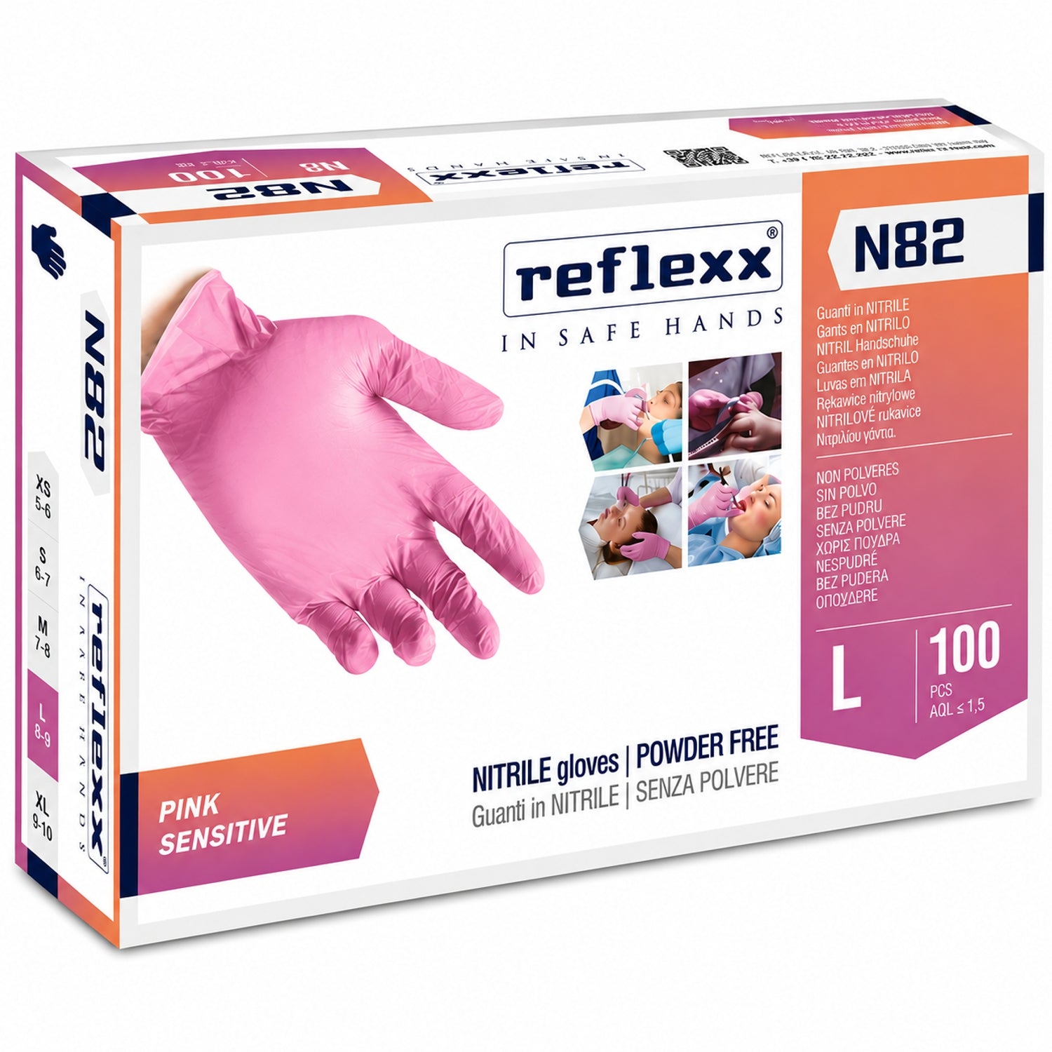 Guanti monouso nitrile rosa senza polvere Reflexx N82 Pink Sensitive - confezione 100 pz taglia L