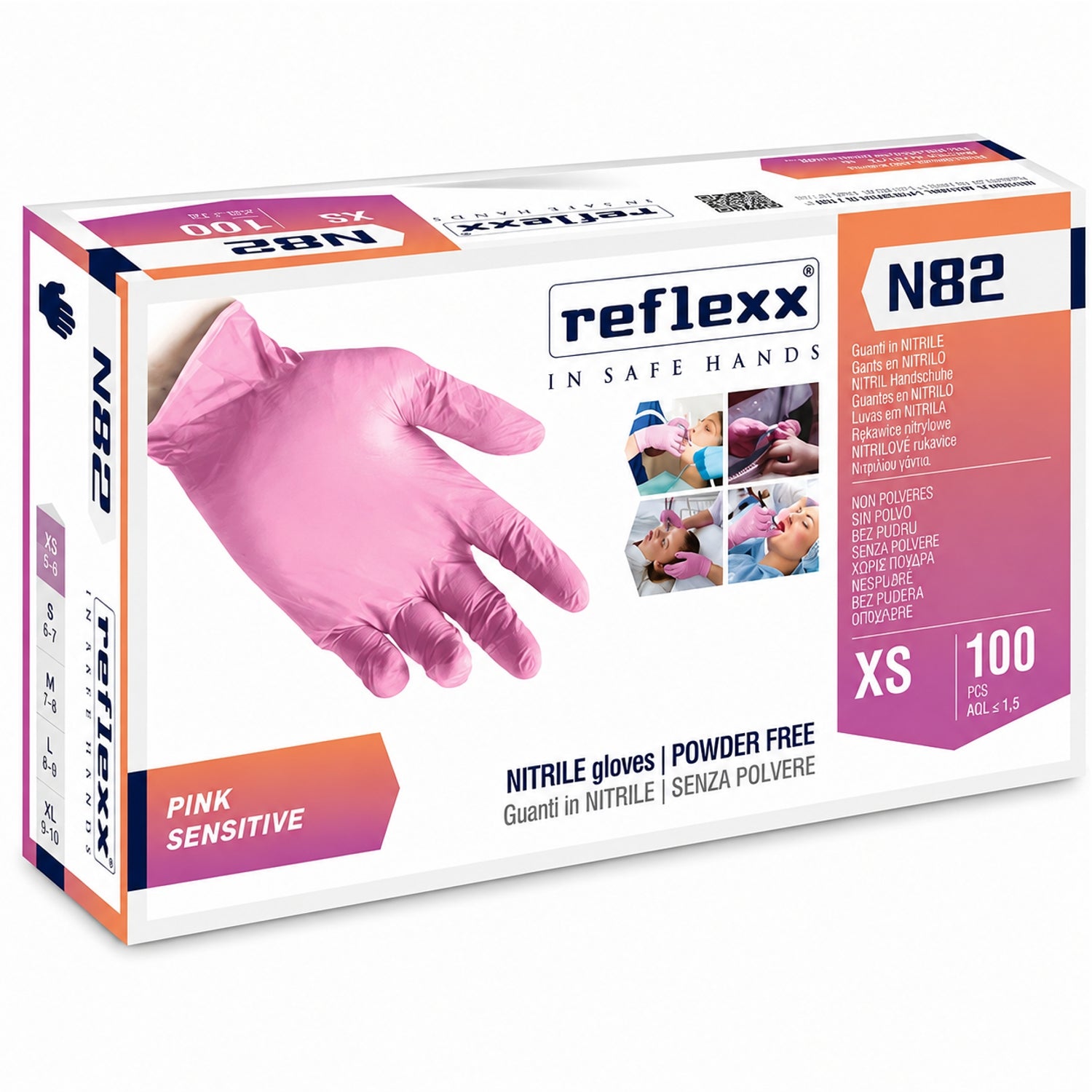 Guanti monouso nitrile rosa senza polvere Reflexx N82 Pink Sensitive - confezione 100 pz taglia XS