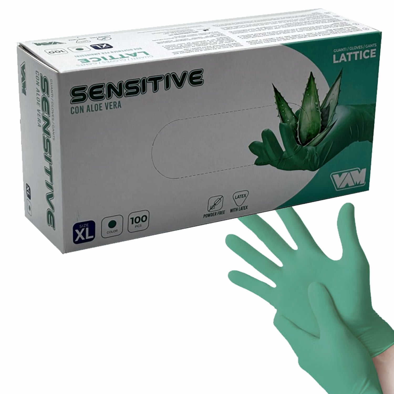 Guanti monouso in lattice aloe vera verde pz.100 sensitive gr.6,20