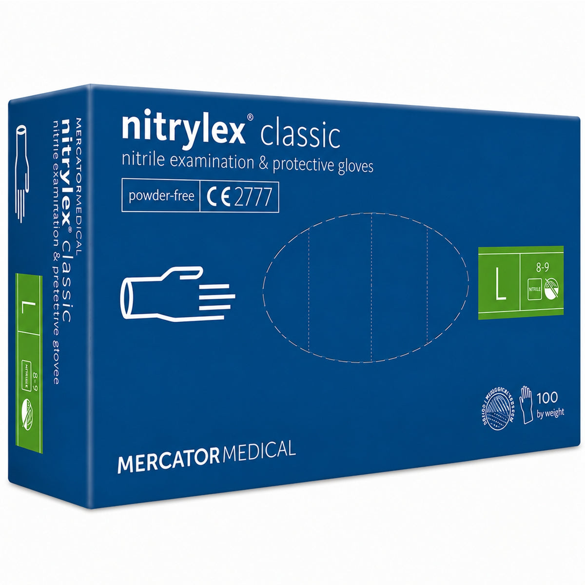 Guanti monouso nitrile blu senza polvere Nitrylex Classic 888 Mercator Medical - confezione 100 pz taglia L