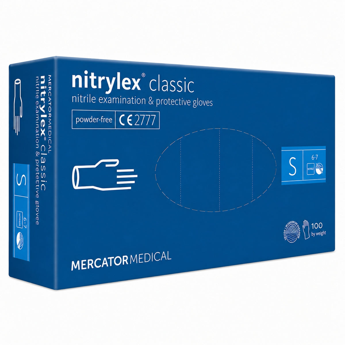 Guanti monouso nitrile blu senza polvere Nitrylex Classic 888 Mercator Medical - confezione 100 pz taglia S