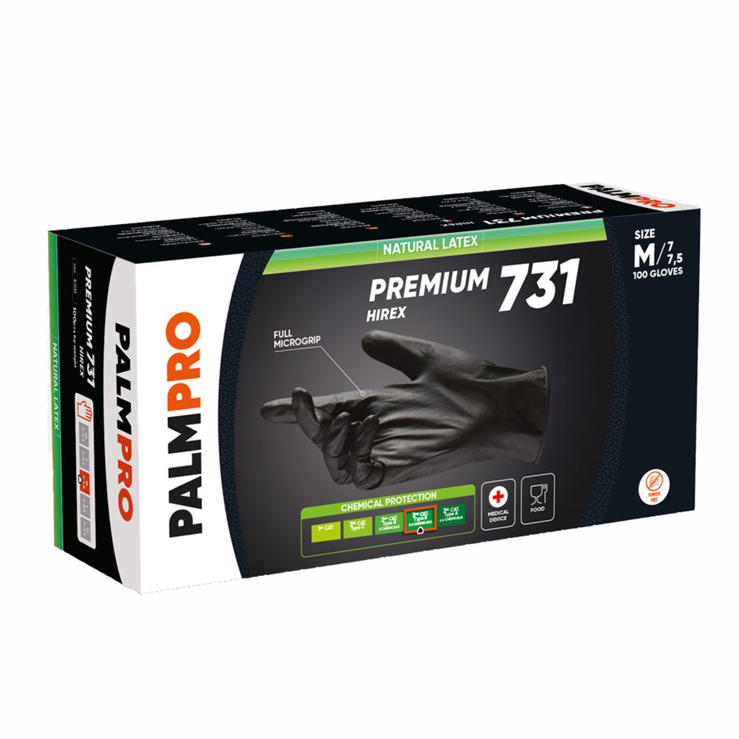 Guanti monouso lattice nero senza polvere palmpro premium hirex 731 Pz. 100 gr. 6,00