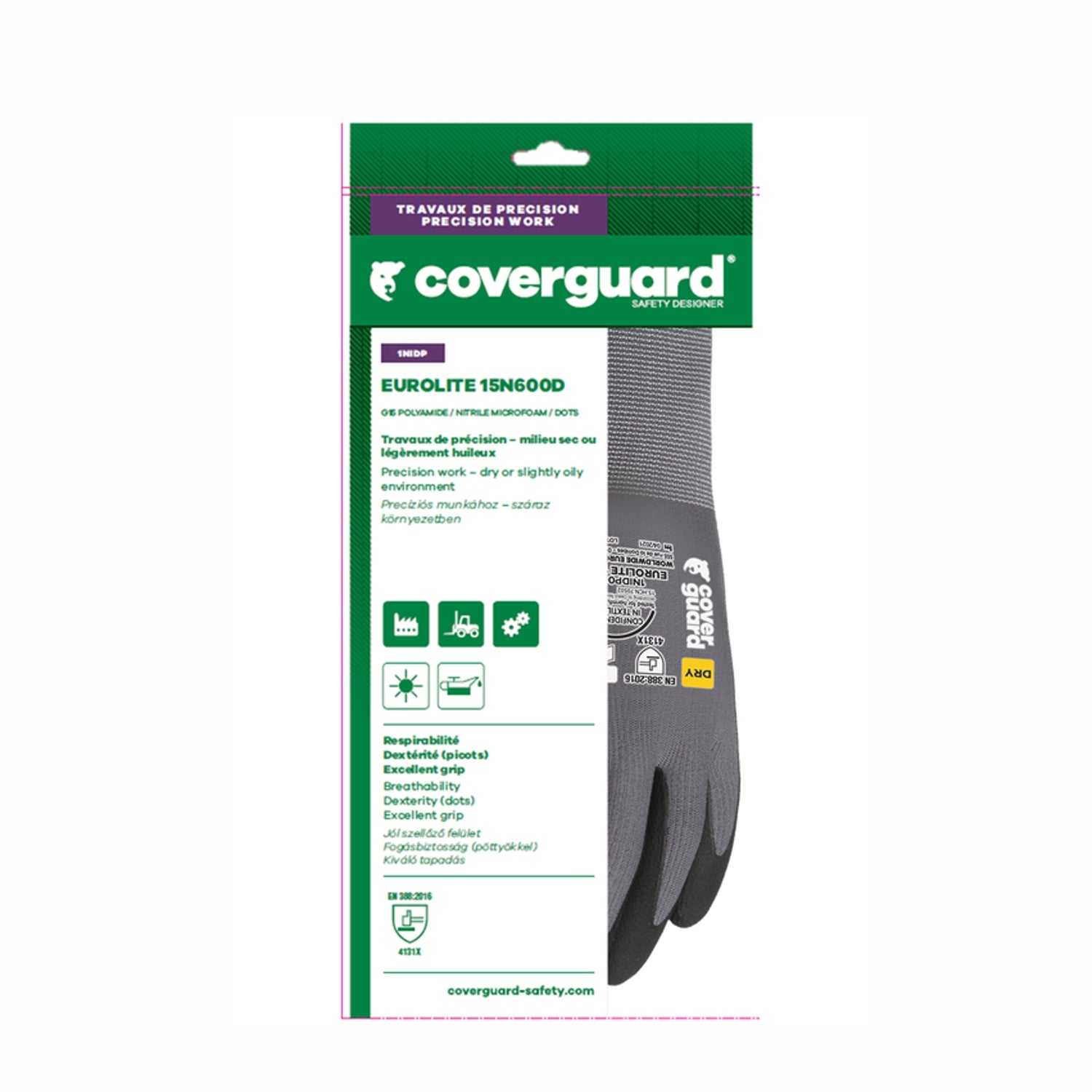 Guanti ricoperti in nitrile con puntinatura grip touch-screen 15n600d coverguard