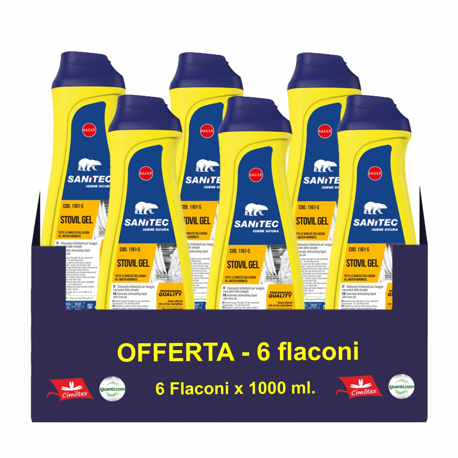 6 flaconi Lavastoviglie Stovil gel  1000ML sanitec 1161-S