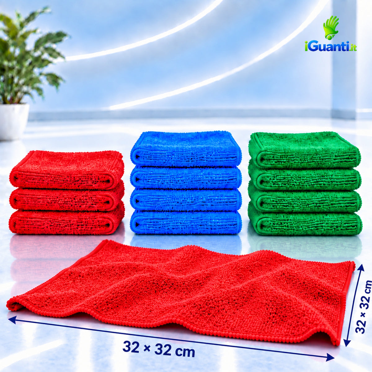 12 Panni microfibra cm. 32x32 - 80/20% - 320 g/m2 per la pulizia di tutte le superfici