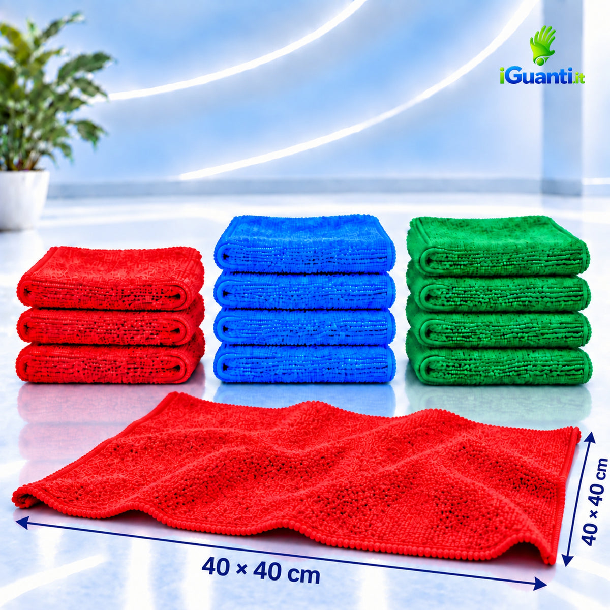 12 Panni microfibra cm. 40x40 - 80/20% - 280 g/m2 per la pulizia di tutte le superfici