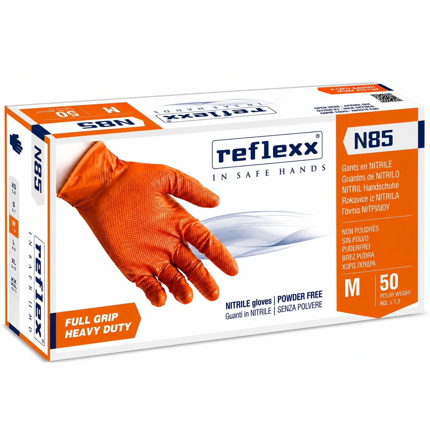 Guanti monouso nitrile grip arancione Reflexx N85 taglia M – 50 pz