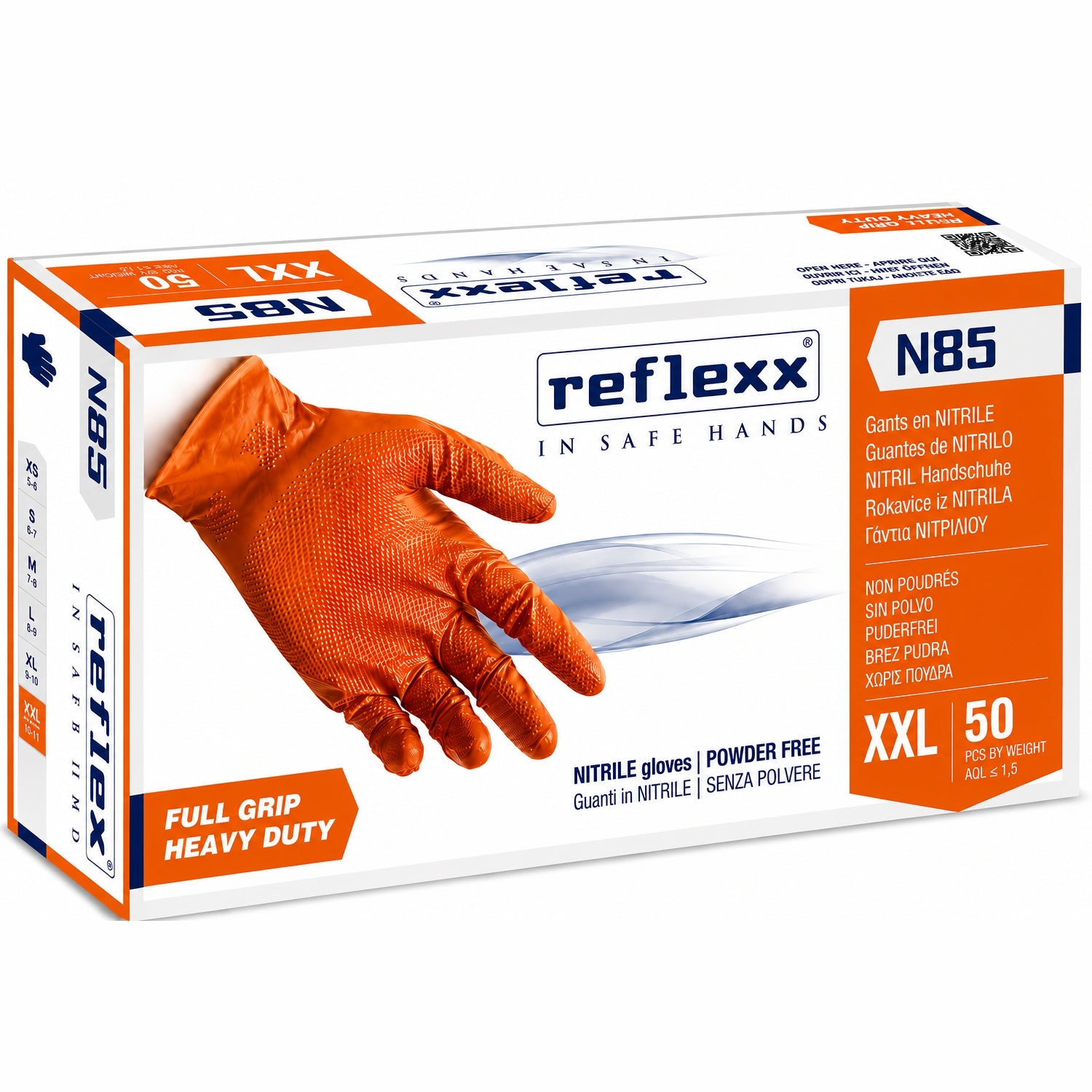 Guanti monouso nitrile grip arancione Reflexx N85 taglia XXL – 50 pz