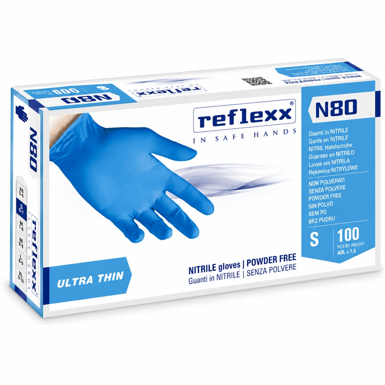 Guanti monouso nitrile blu senza polvere Reflexx N80 Ultra Thin - confezione 100 pz taglia S