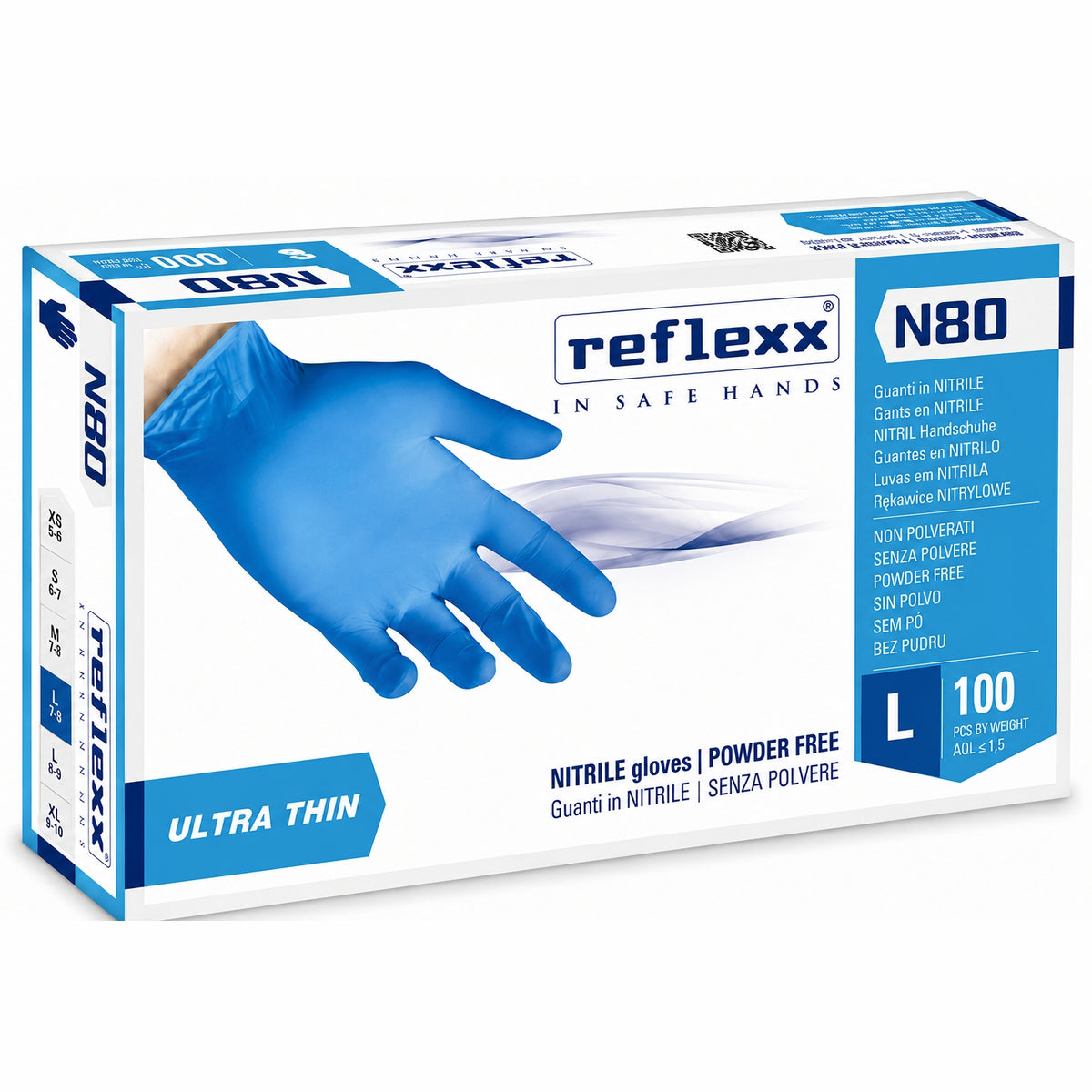 Guanti monouso nitrile blu senza polvere Reflexx N80 Ultra Thin - confezione 100 pz taglia L