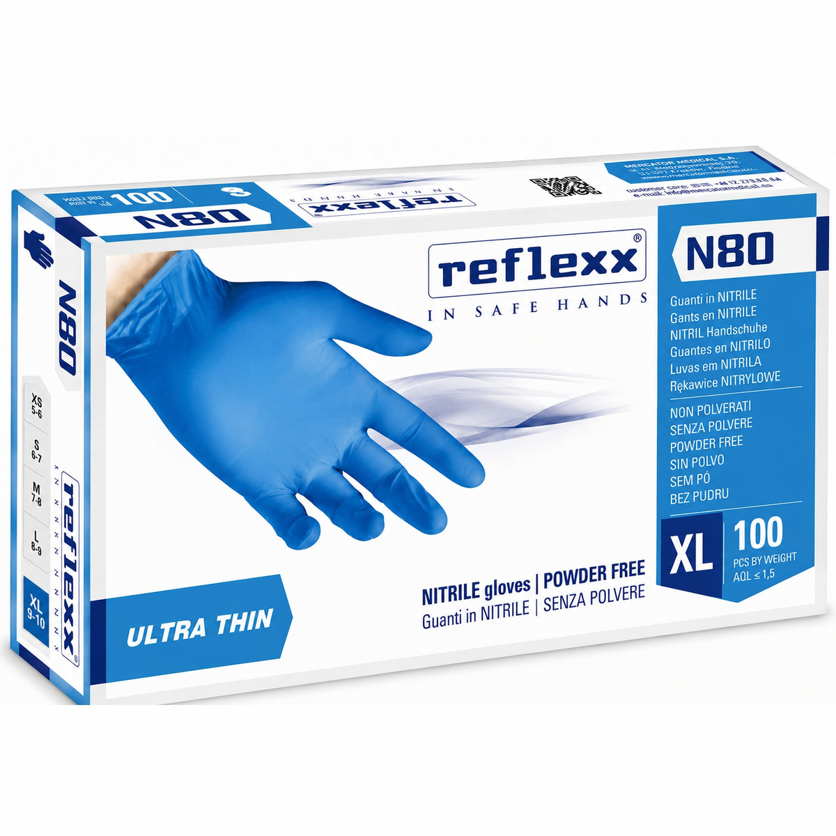 Guanti monouso nitrile blu senza polvere Reflexx N80 Ultra Thin - confezione 100 pz taglia XL