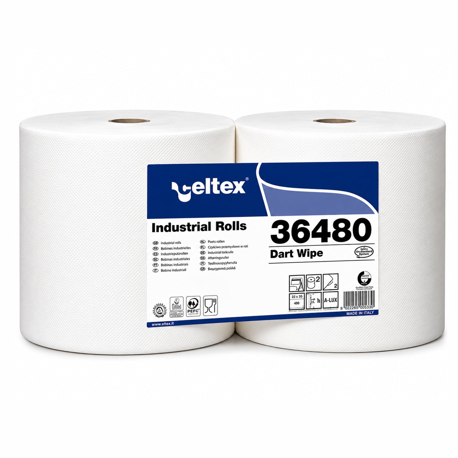 Rotolone di carta industriale Celtex 2 veli – confezione da 2 rotoli da 800 strappi, 168 m cad.