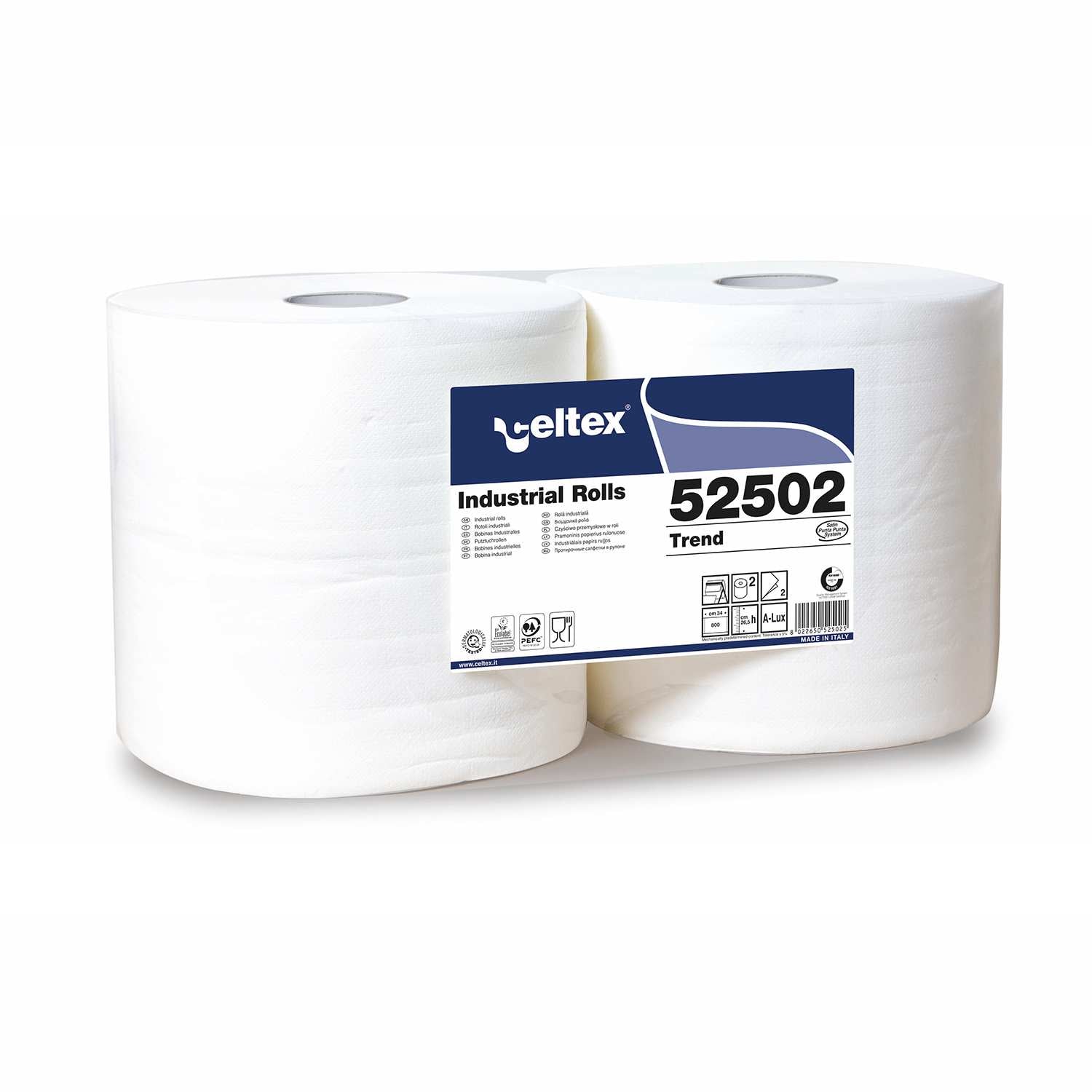 Rotolone di carta bobina industriale 2 rotoli 1600 strappi 800+800 2 veli celtex C52502