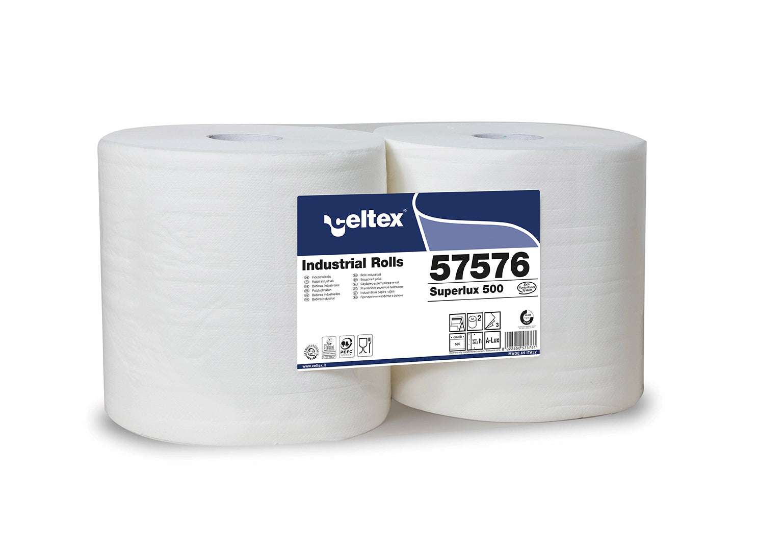 Rotolone 3 veli di carta bobina industriale 2 rotoli 1000 strappi 500+500 celtex 57576
