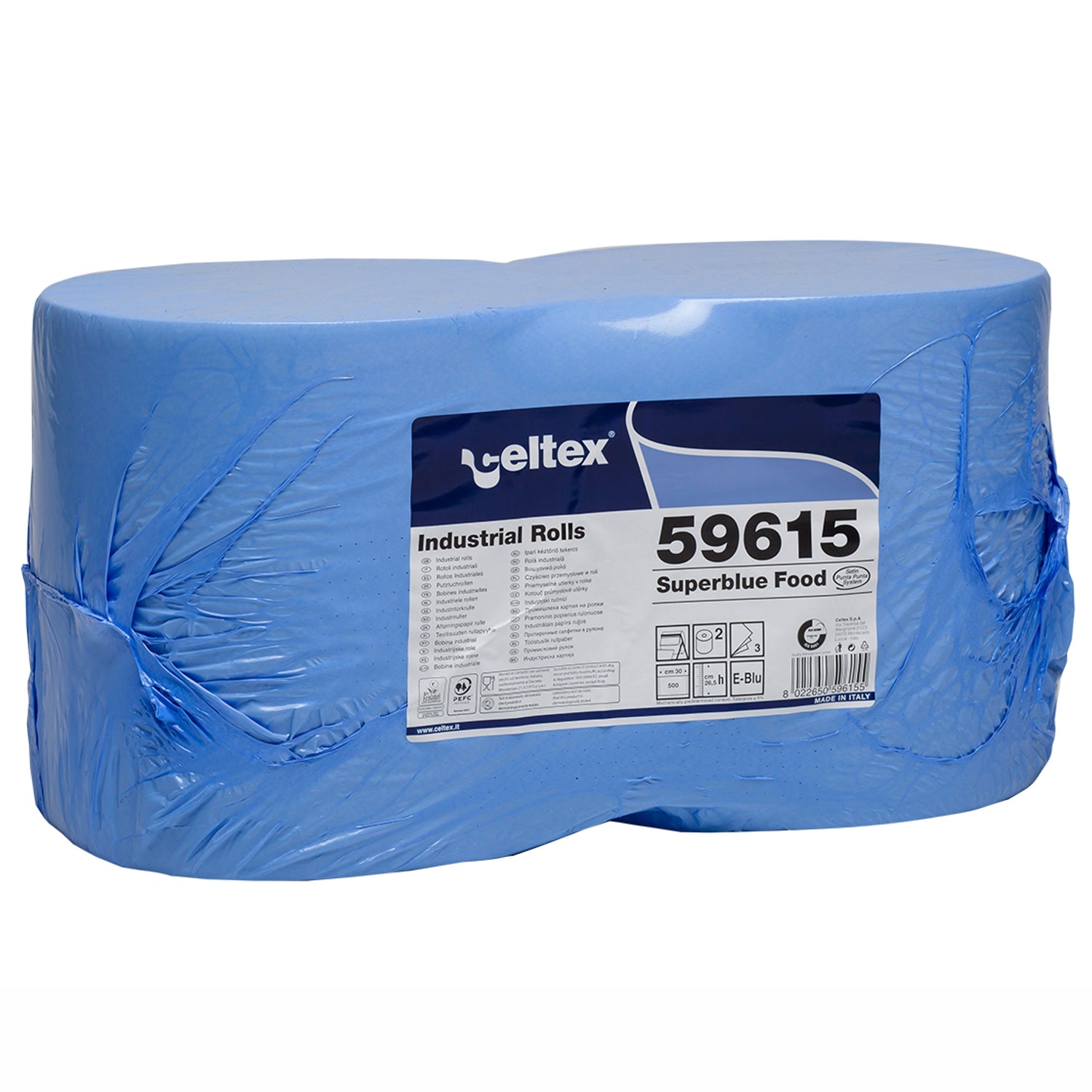 Rotolone di carta superblue food bobina industriale 2 rotoli 1000 strappi 500+500 3 veli BLU celtex 59615