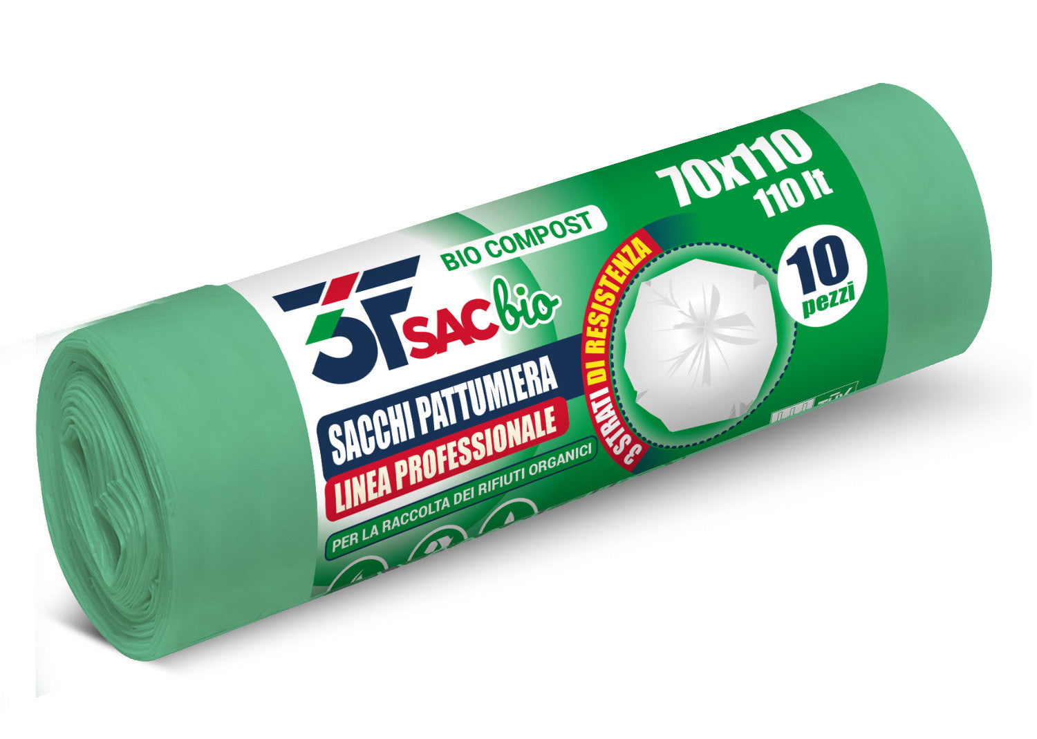 100 Sacchi Biodegradabile compostabile organico 110 litri cm.70x110 pz.100