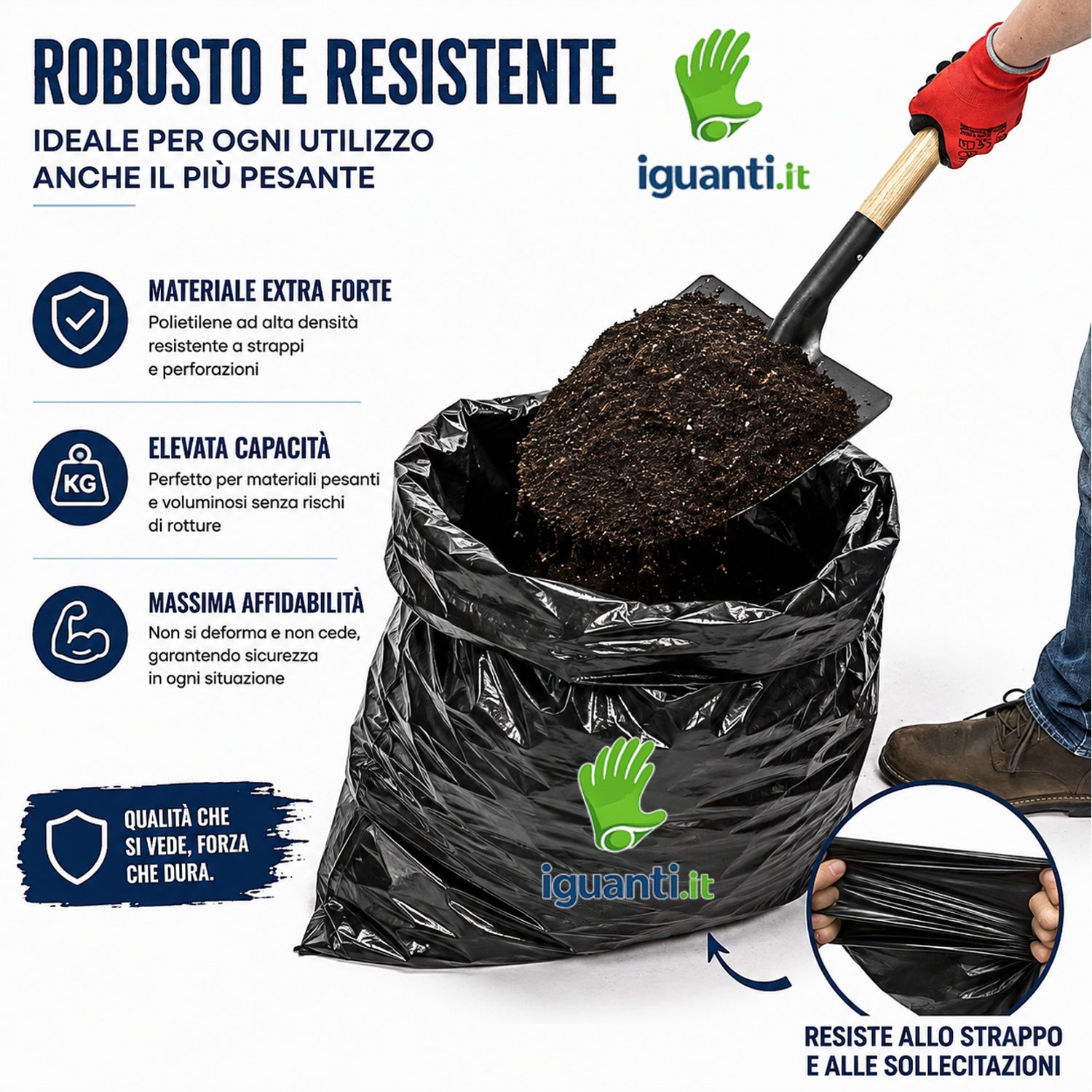 Sacco nero robusto e resistente per carichi pesanti